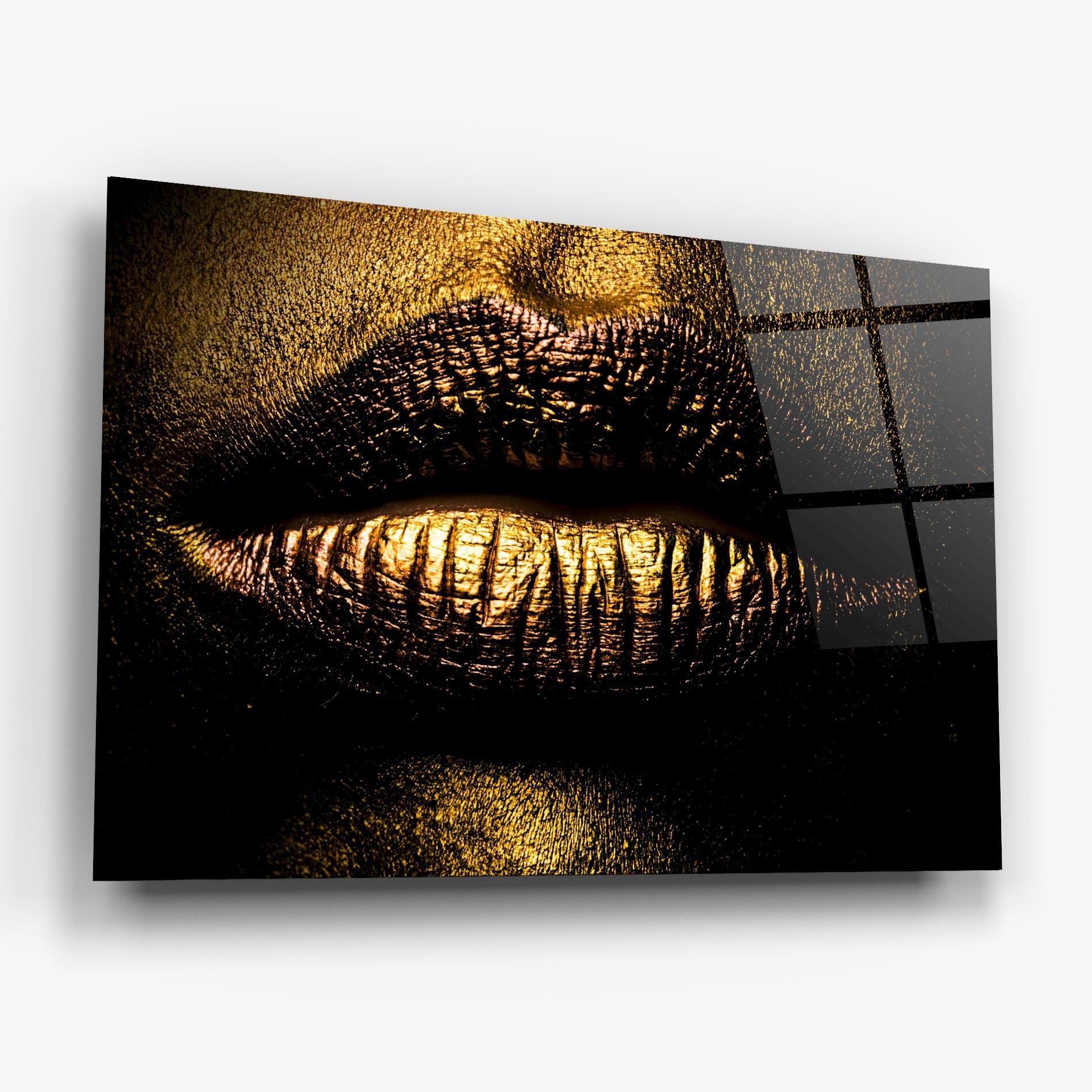 Obraz na Szkle Gold Metal Lips mockup 6