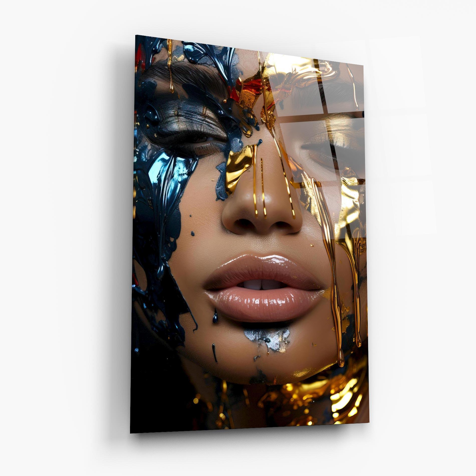 Obraz na Szkle Blue Gold Paint Face mockup 6