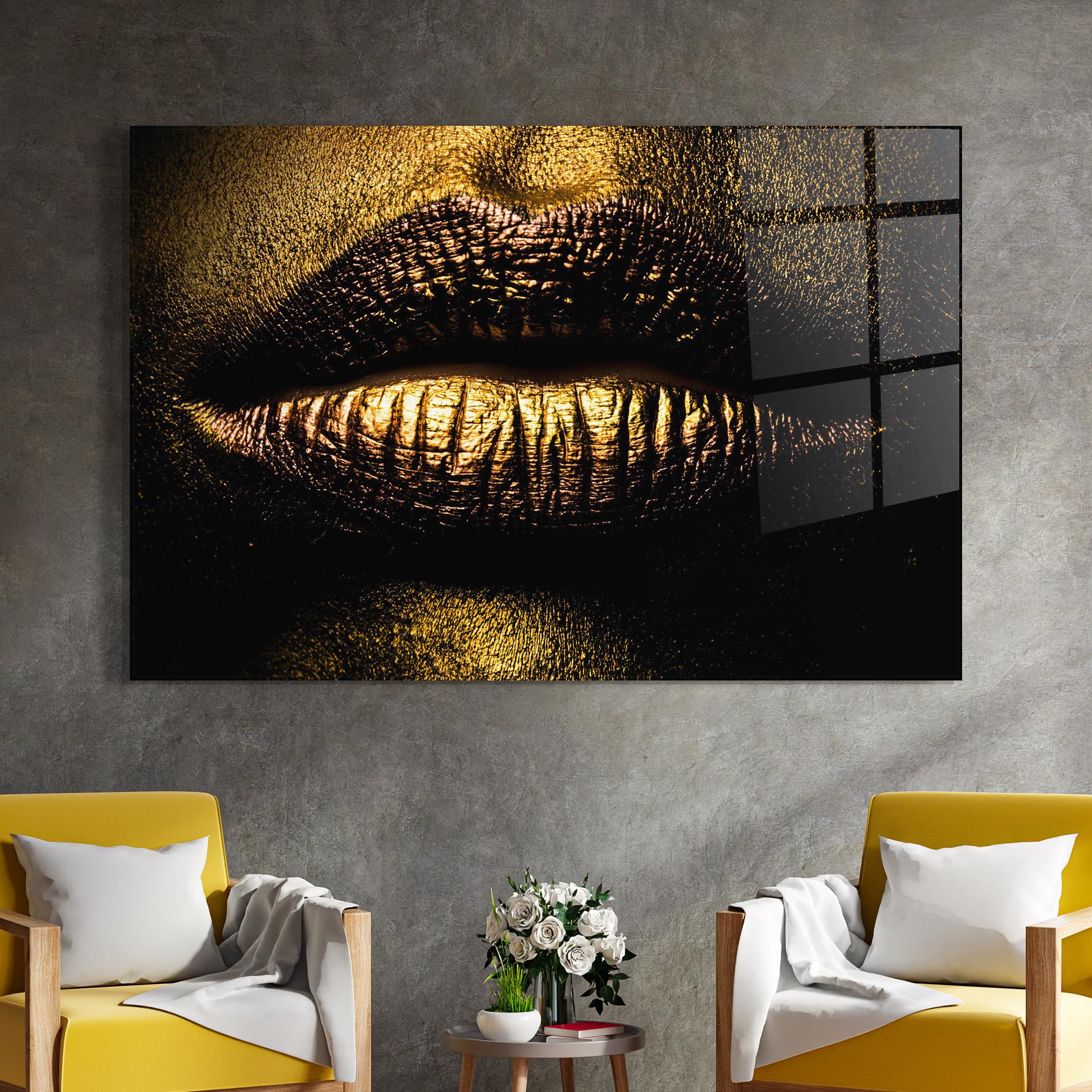Obraz na Szkle Gold Metal Lips mockup 4