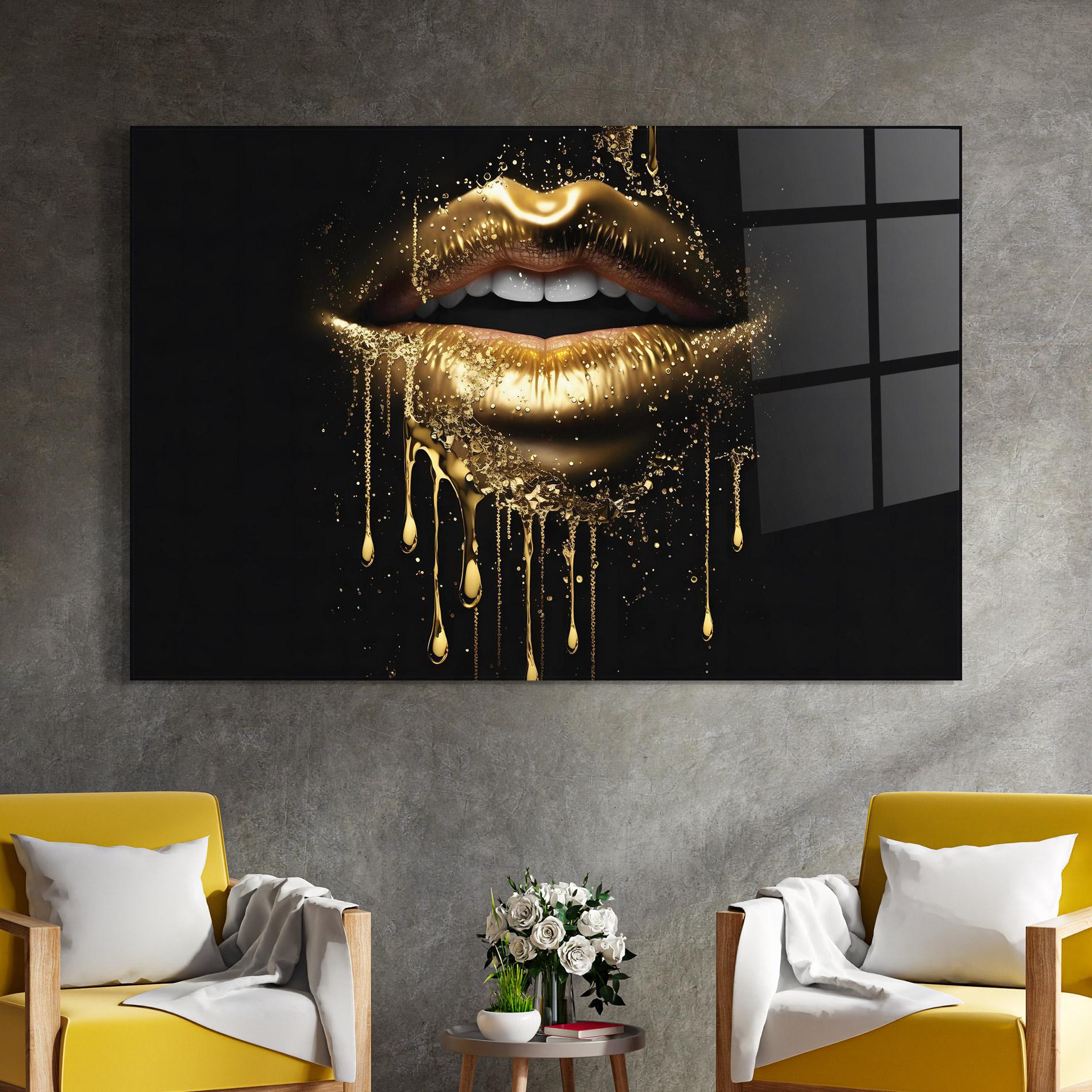 Obraz na Szkle Golden Luxury Lips mockup 4