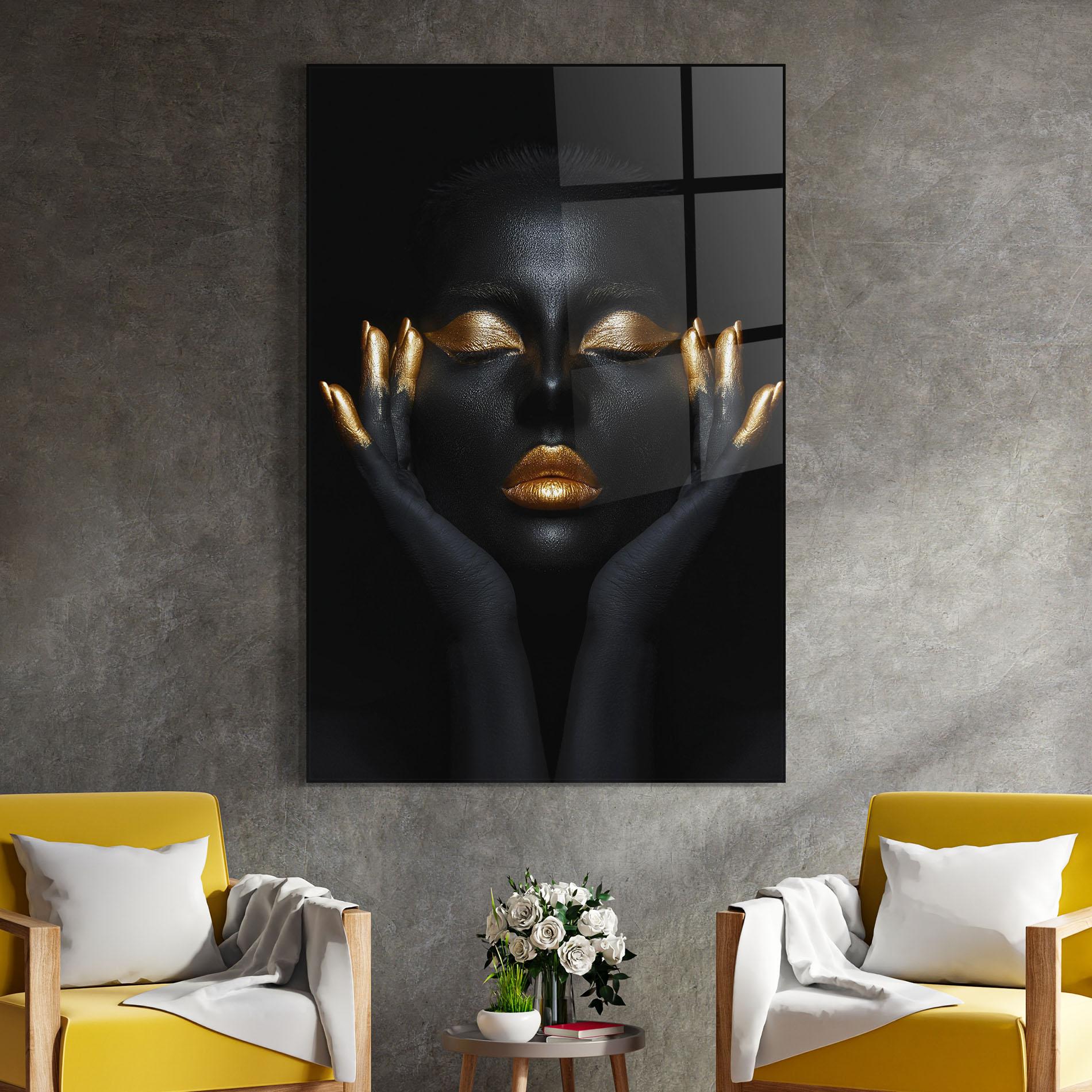 Obraz na Szkle Fingertips Gold Makeup mockup 4