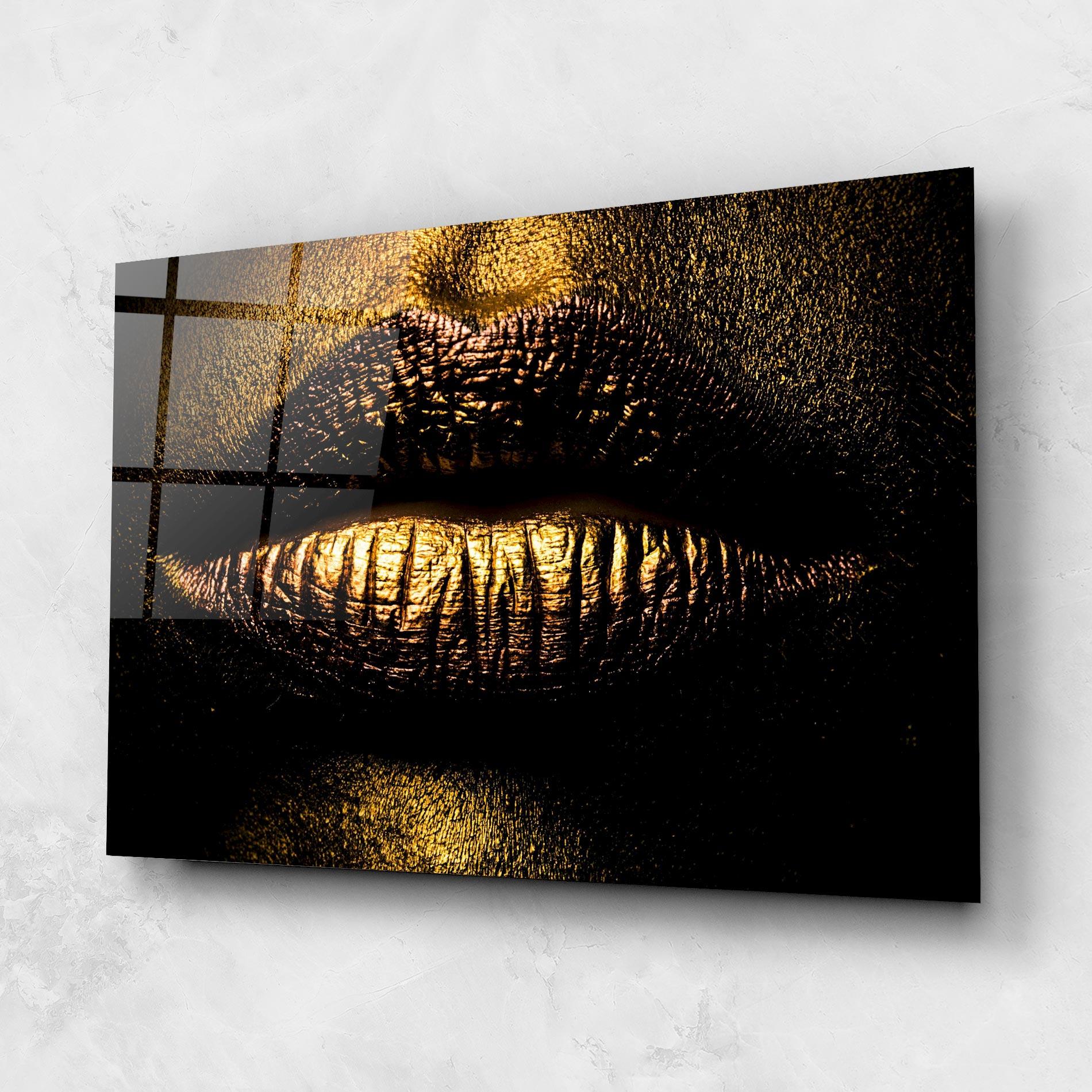Obraz na Szkle Gold Metal Lips mockup 1