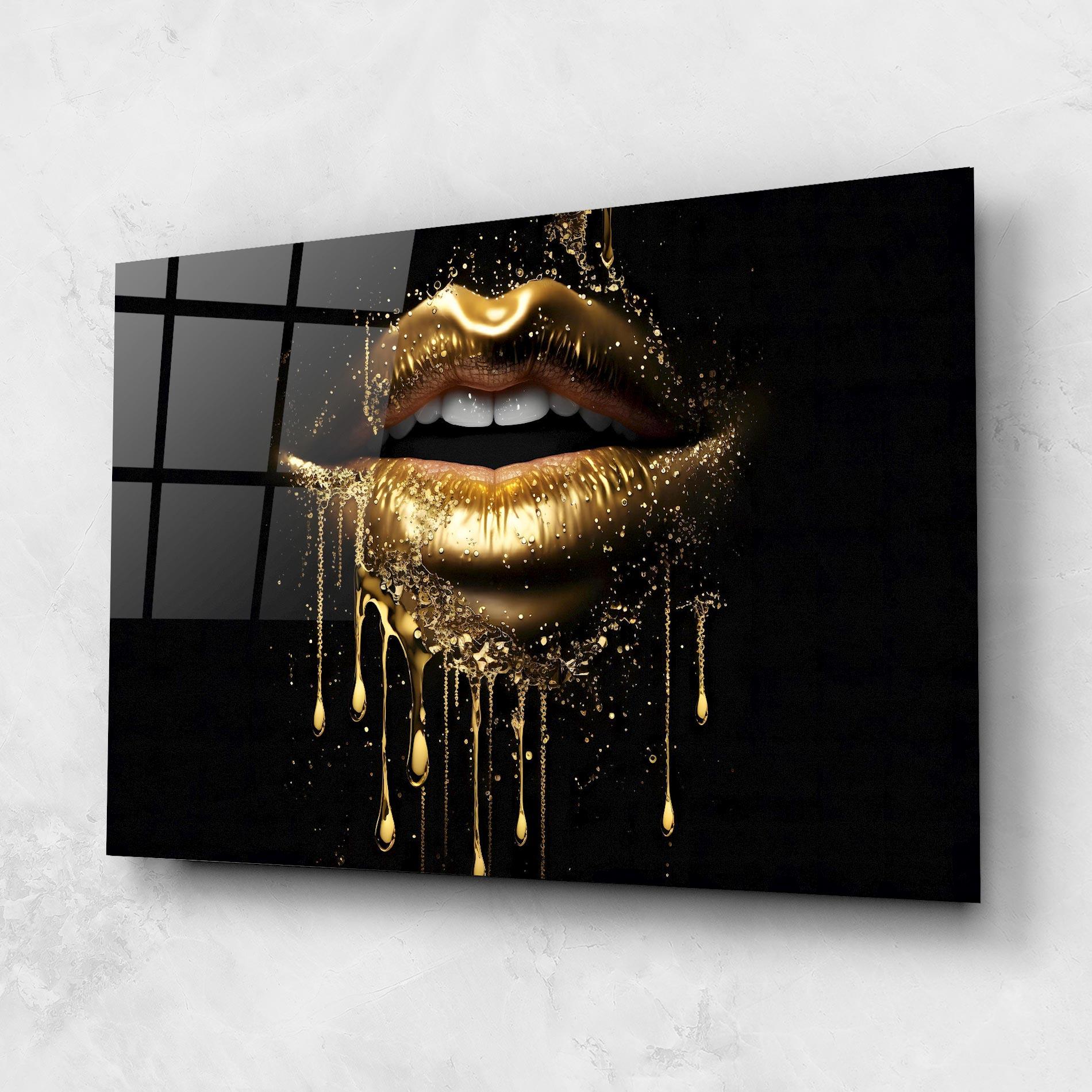 Obraz na Szkle Golden Luxury Lips mockup 1