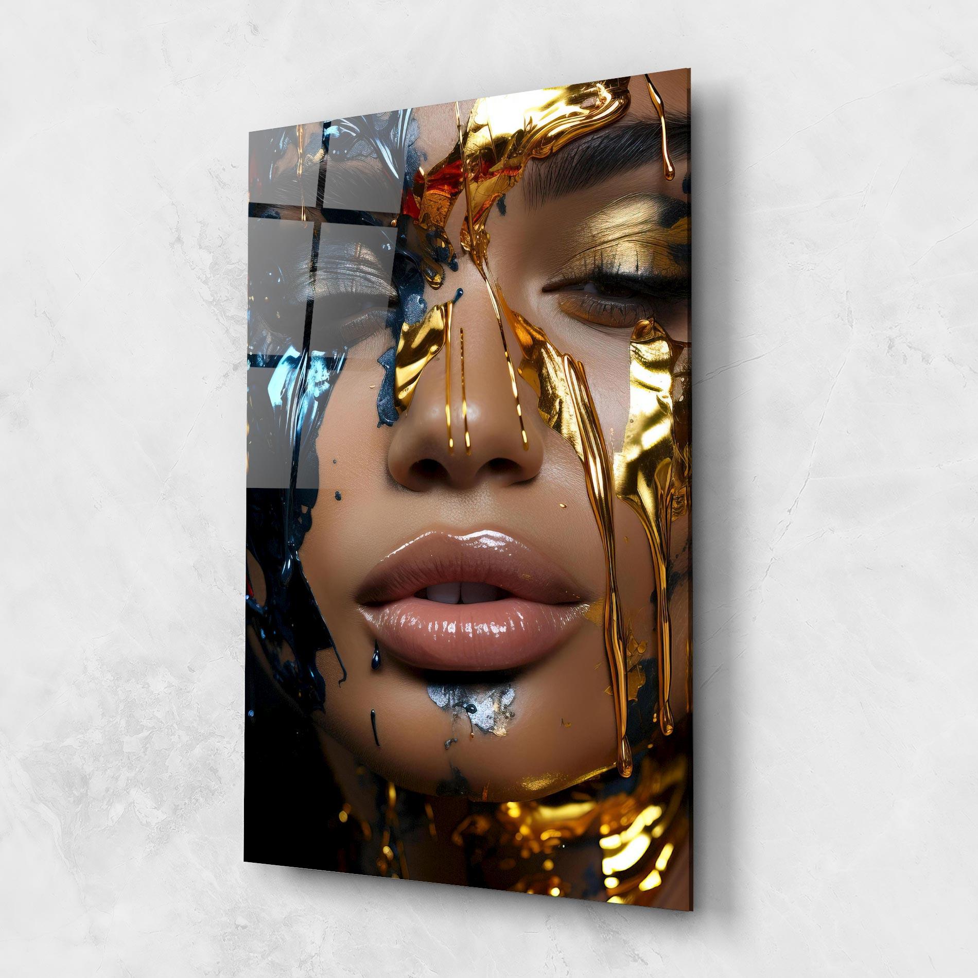 Obraz na Szkle Blue Gold Paint Face mockup 1