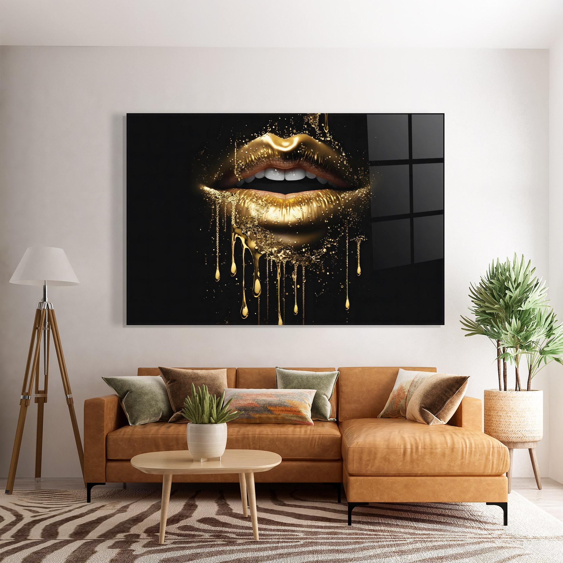 Obraz na Szkle Golden Luxury Lips mockup 7
