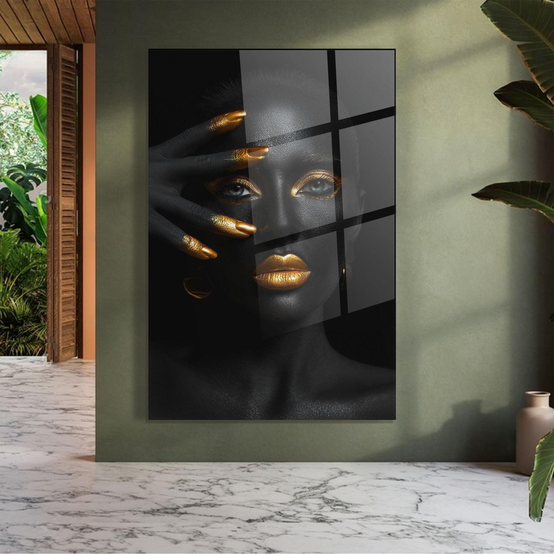 Obraz na Szkle Gold Makeup Nails mockup 7