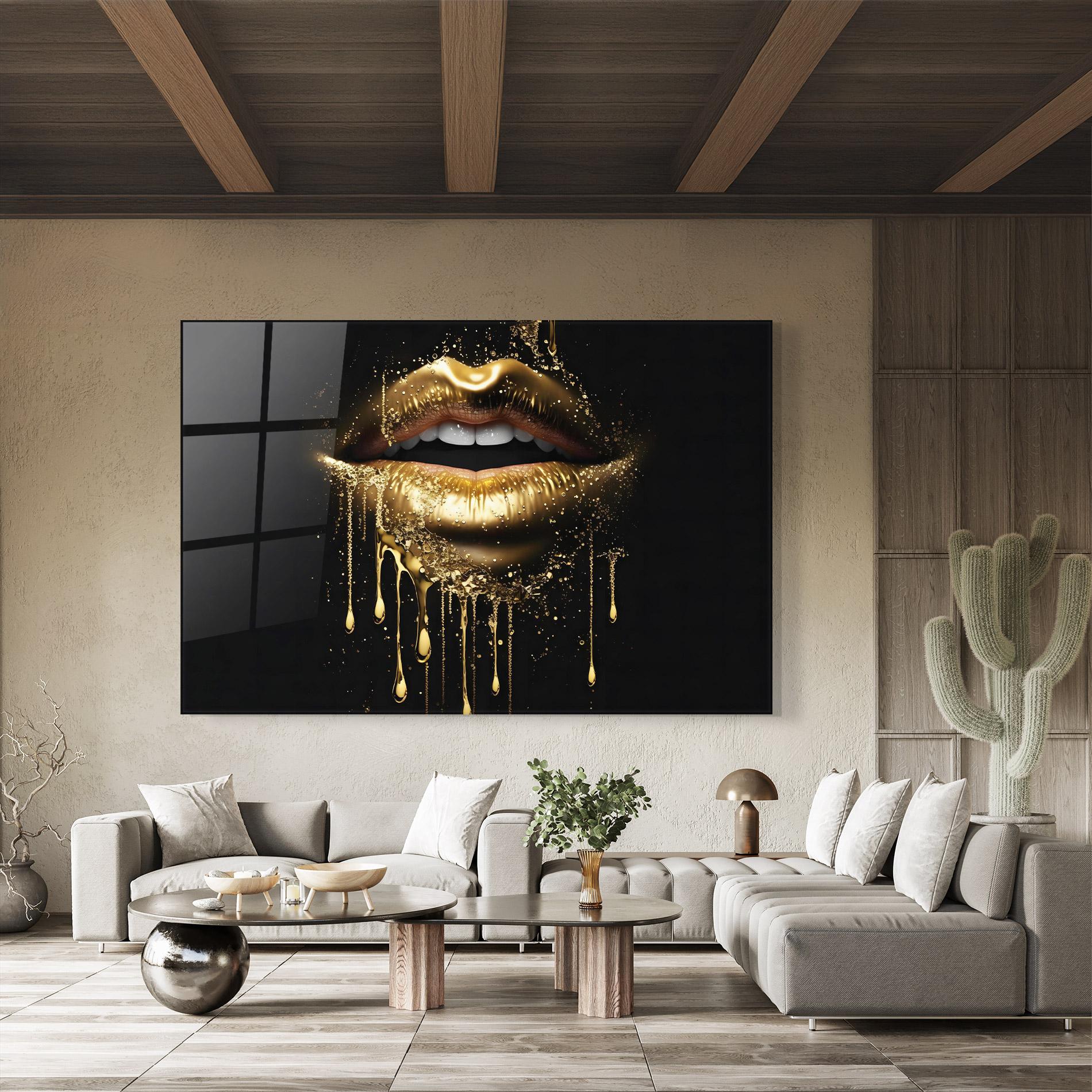 Obraz na Szkle Golden Luxury Lips mockup 8
