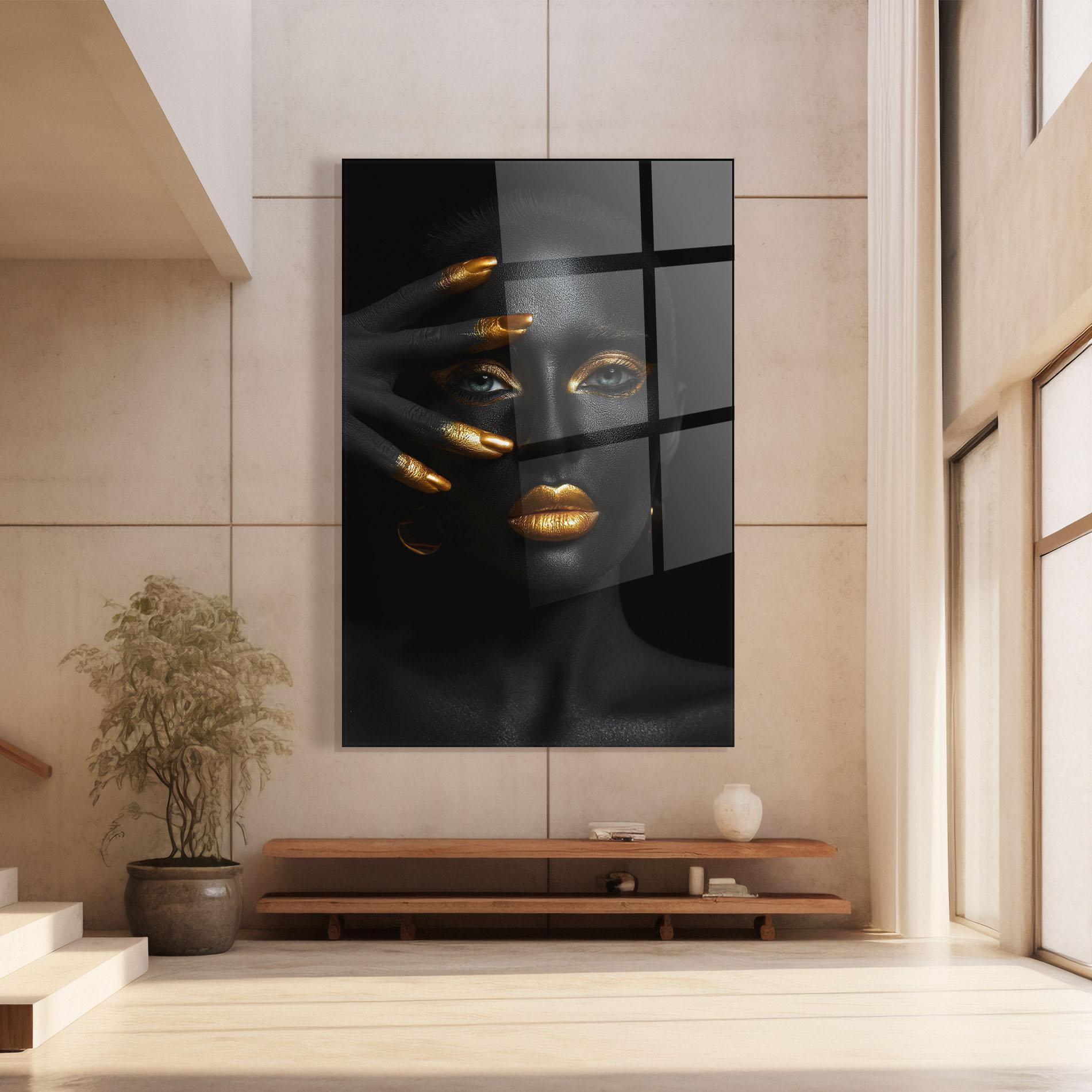 Obraz na Szkle Gold Makeup Nails mockup 8