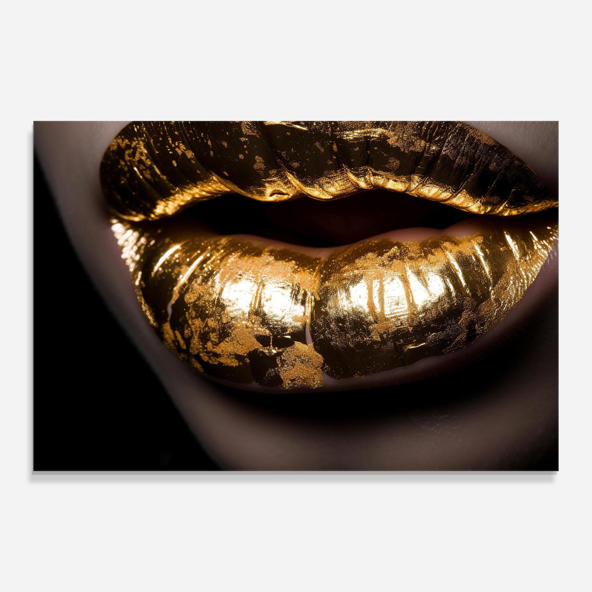 Obraz na Szkle Big Gold Lips mockup 0