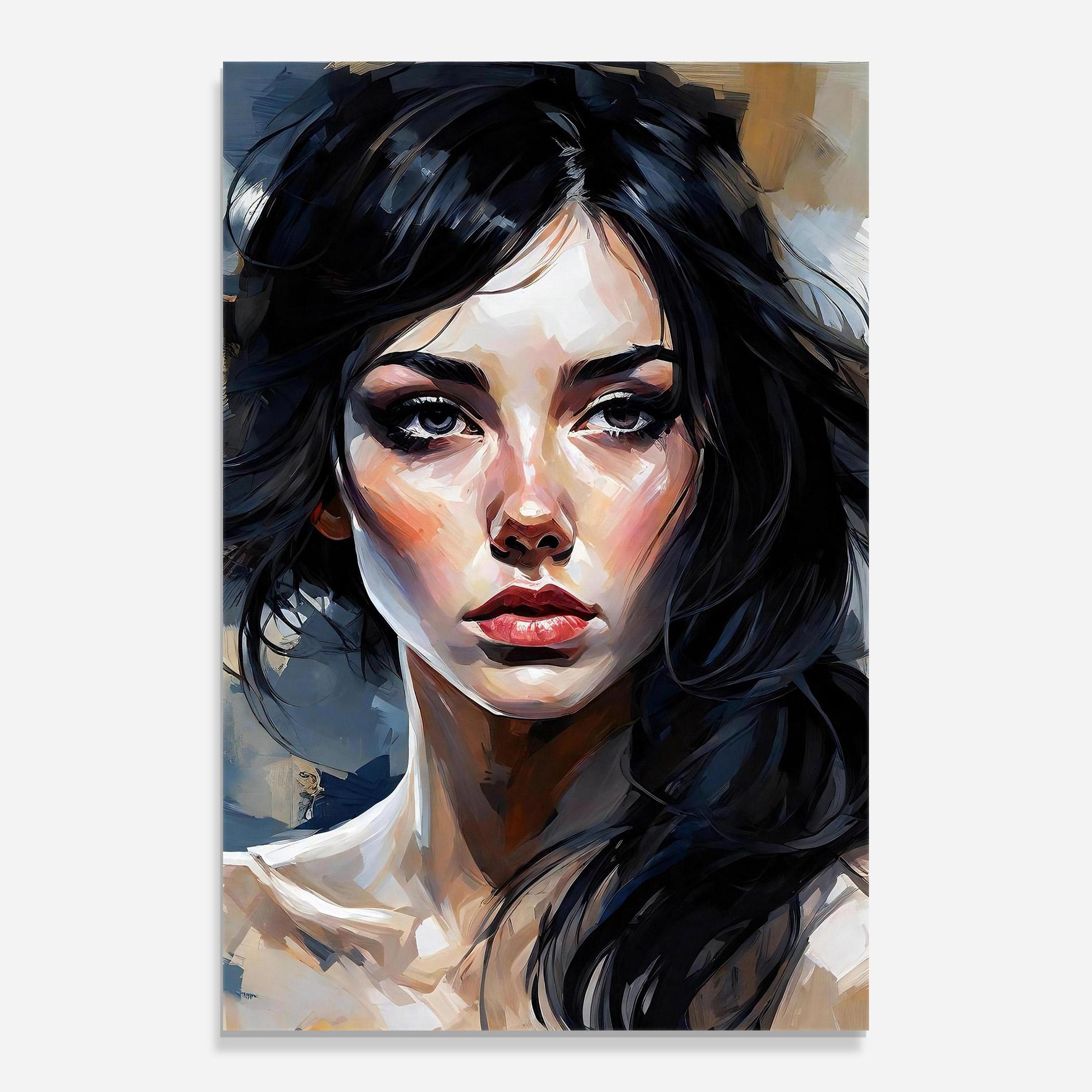 Obraz na Szkle Long Black Hair Portrait mockup 0