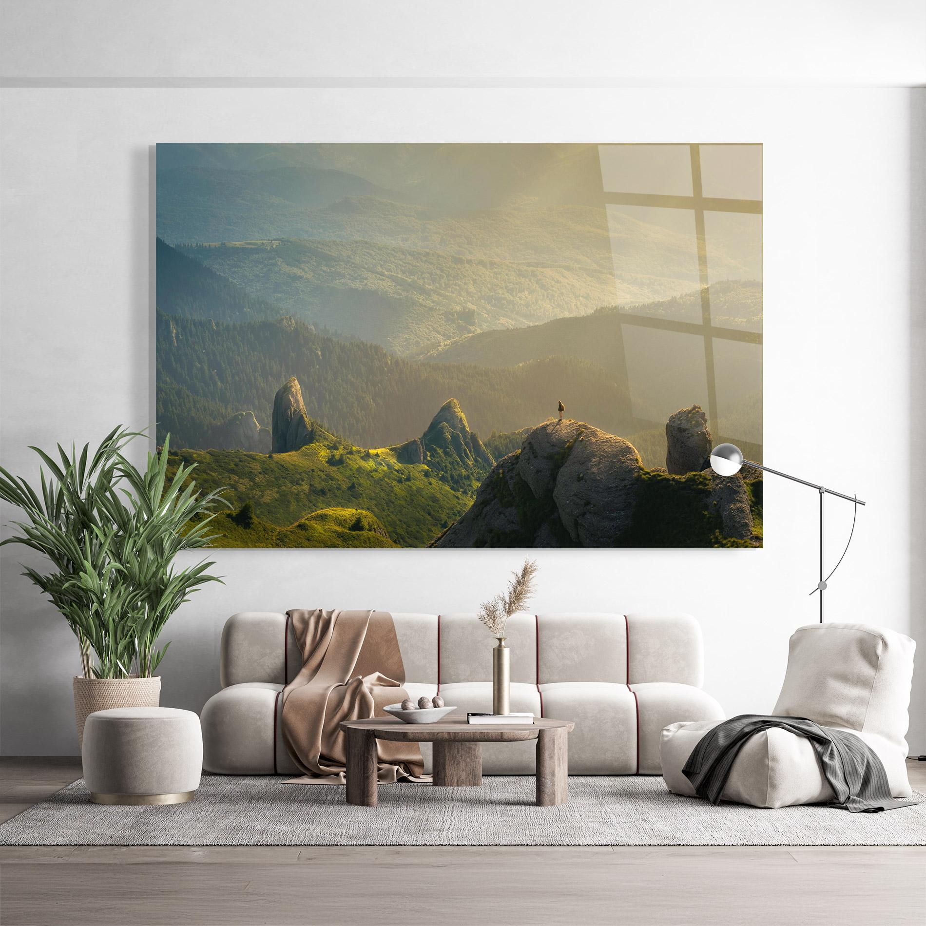 Obraz na Szkle Man On Big Stones mockup 9