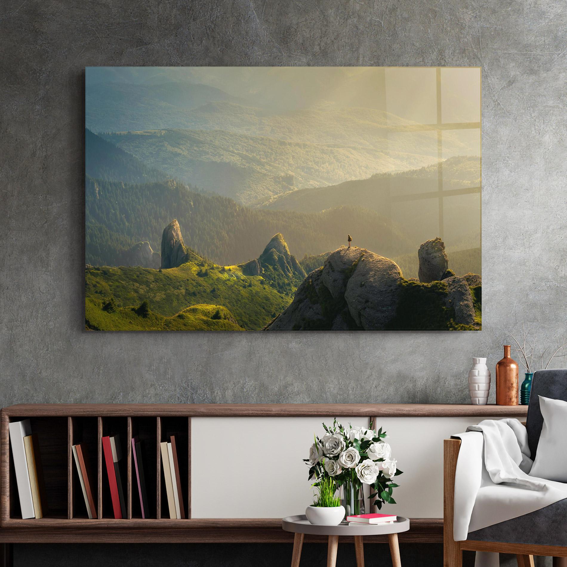 Obraz na Szkle Man On Big Stones mockup 2