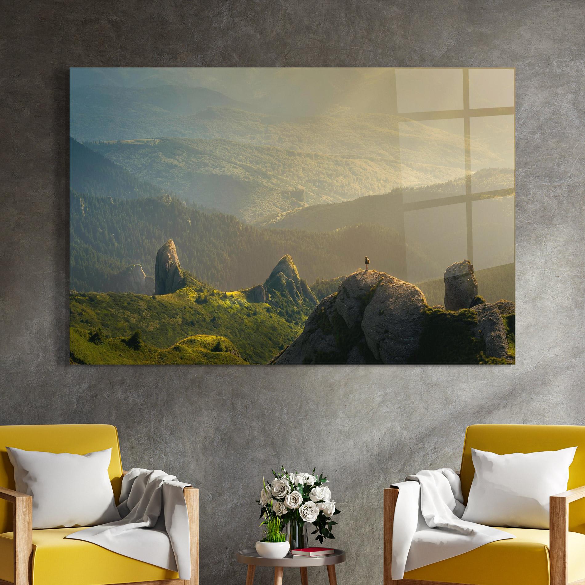 Obraz na Szkle Man On Big Stones mockup 4