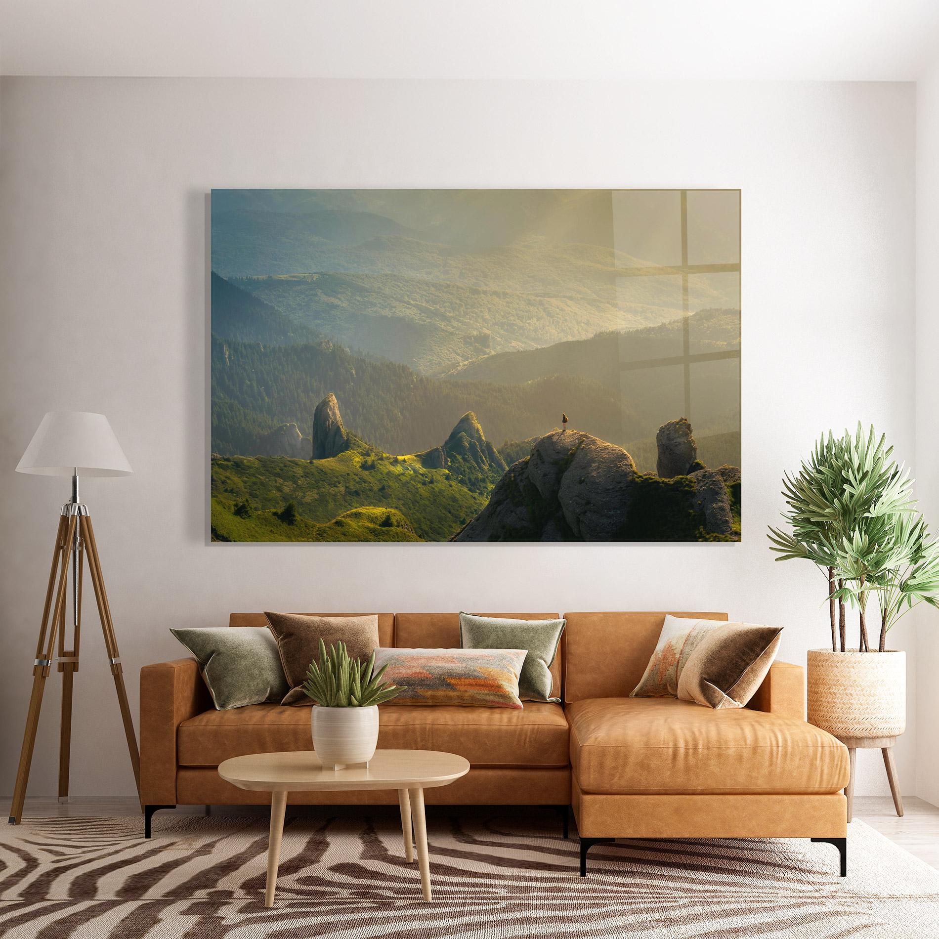 Obraz na Szkle Man On Big Stones mockup 7