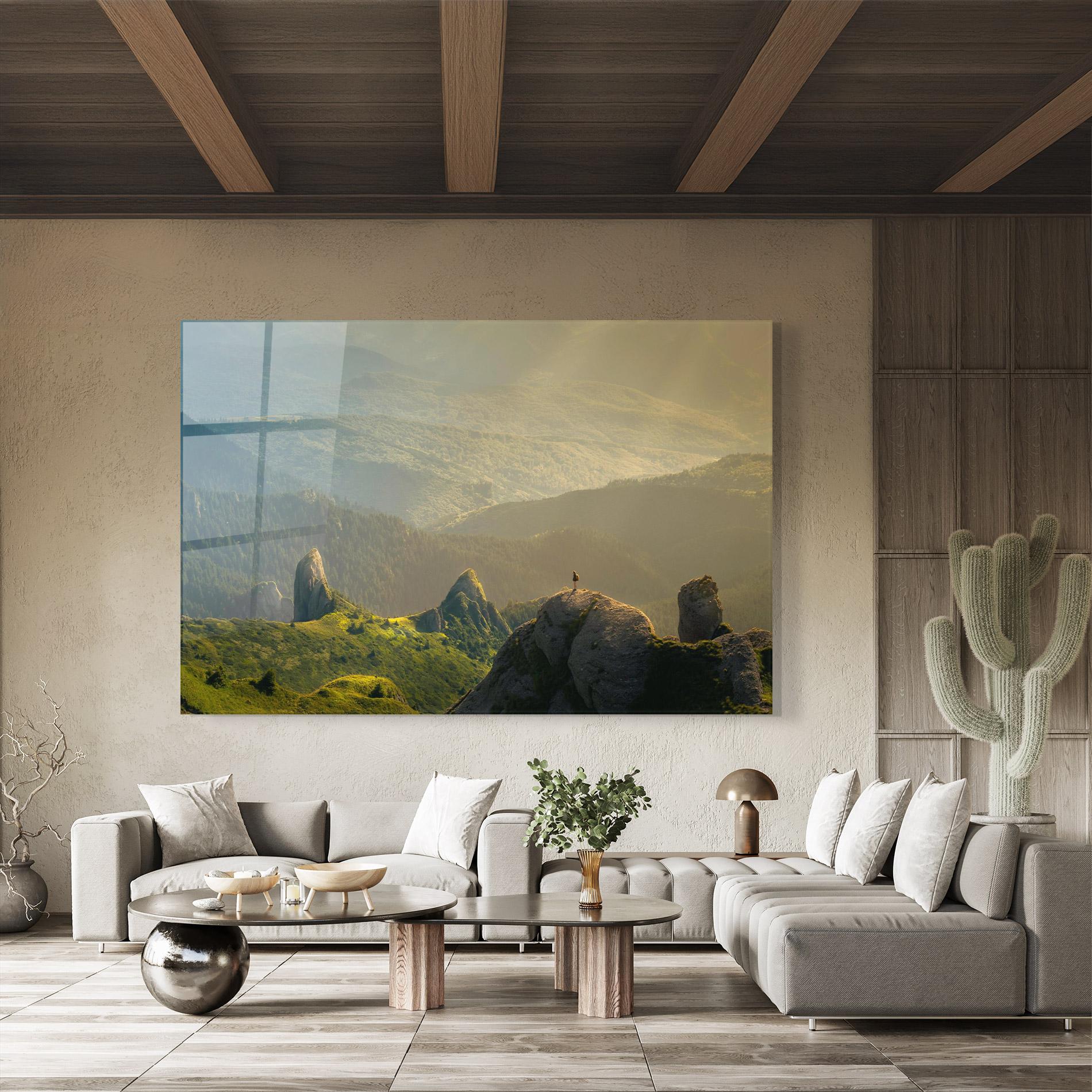 Obraz na Szkle Man On Big Stones mockup 8