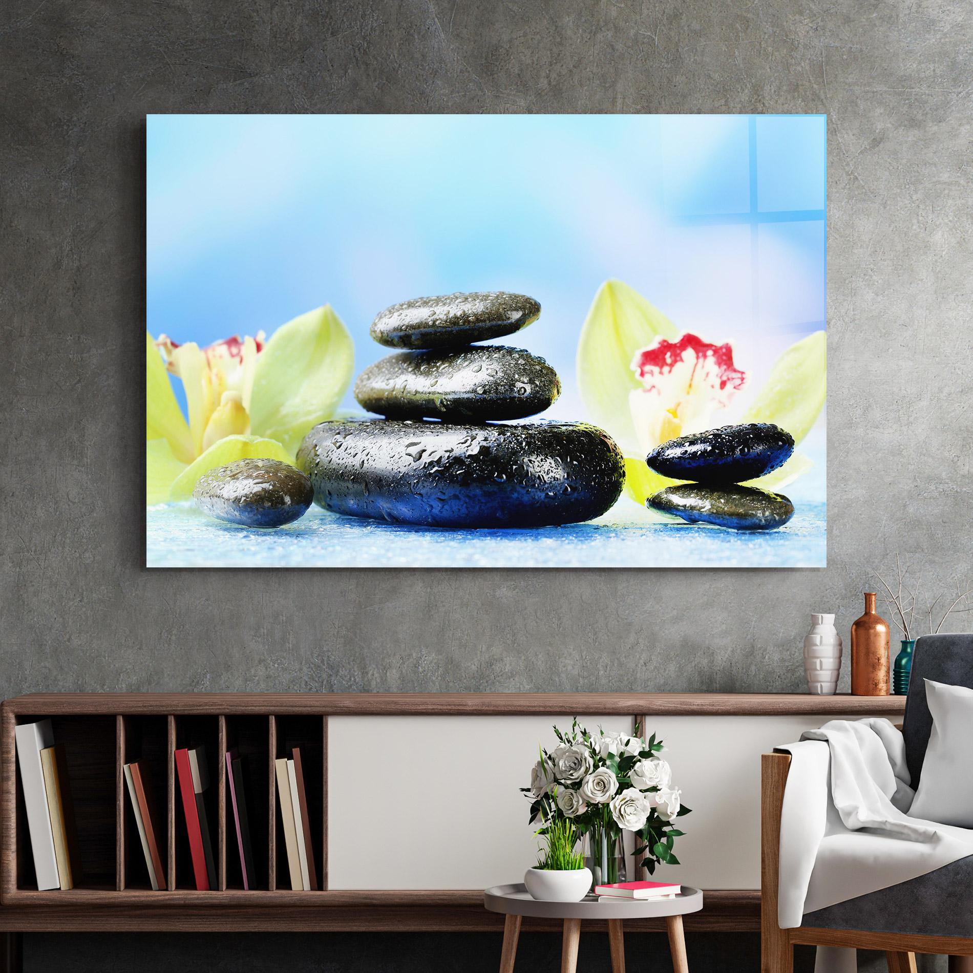 Obraz na Szkle Blooming Orchid Stone mockup 2