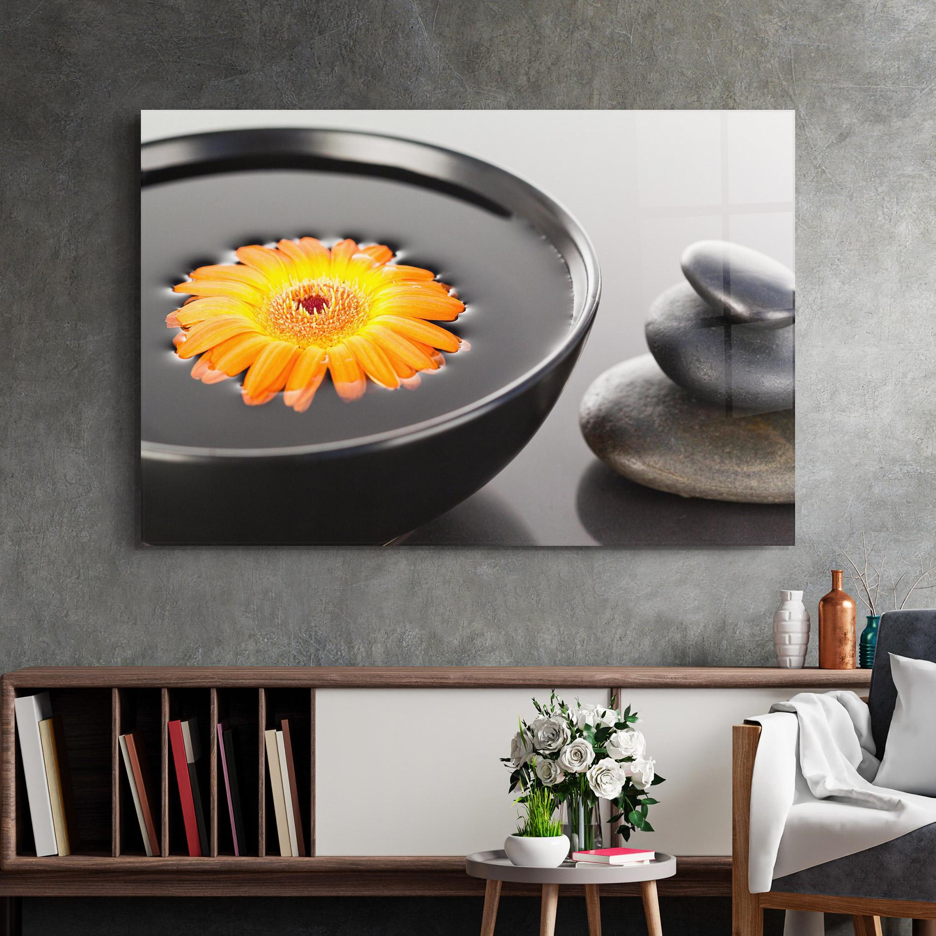 Obraz na Szkle Orange Flower Stones mockup 2