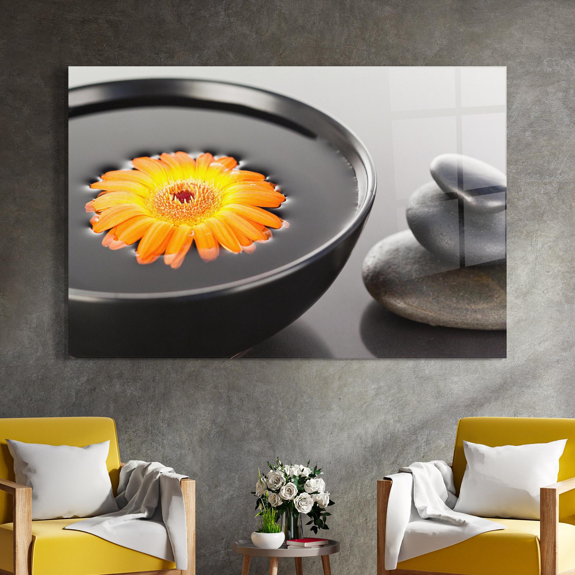 Obraz na Szkle Orange Flower Stones mockup 4