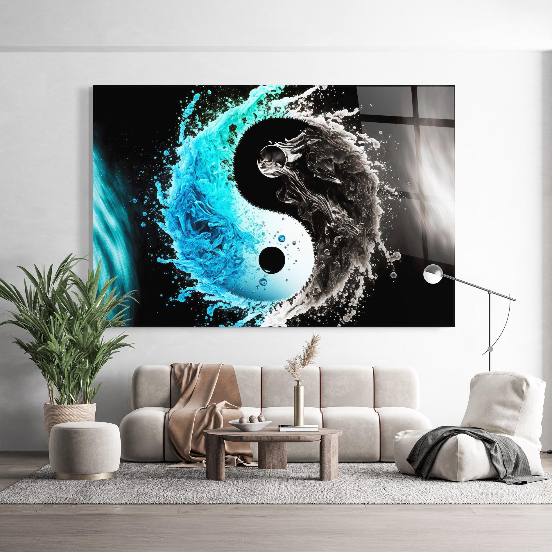 Obraz na Szkle Blue Black Yinyang mockup 9