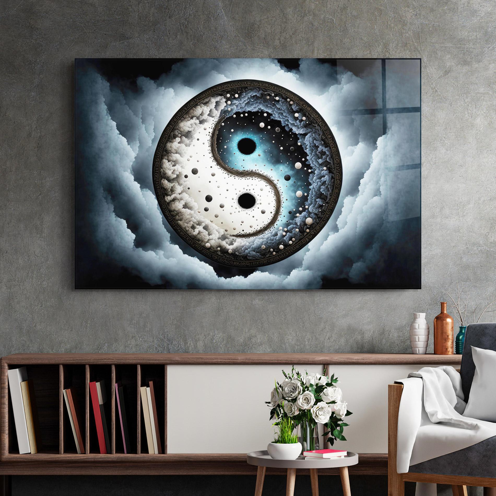 Obraz na Szkle Black Blue Yinyang mockup 2