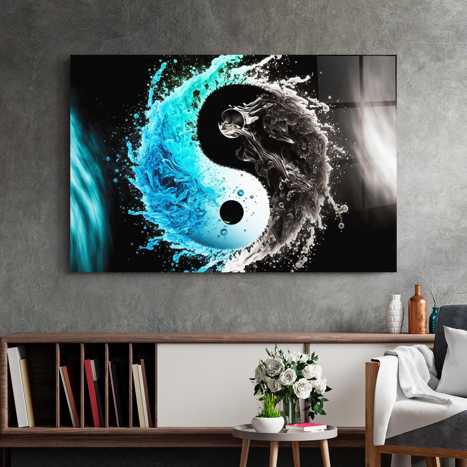Obraz na Szkle Blue Black Yinyang mockup 2