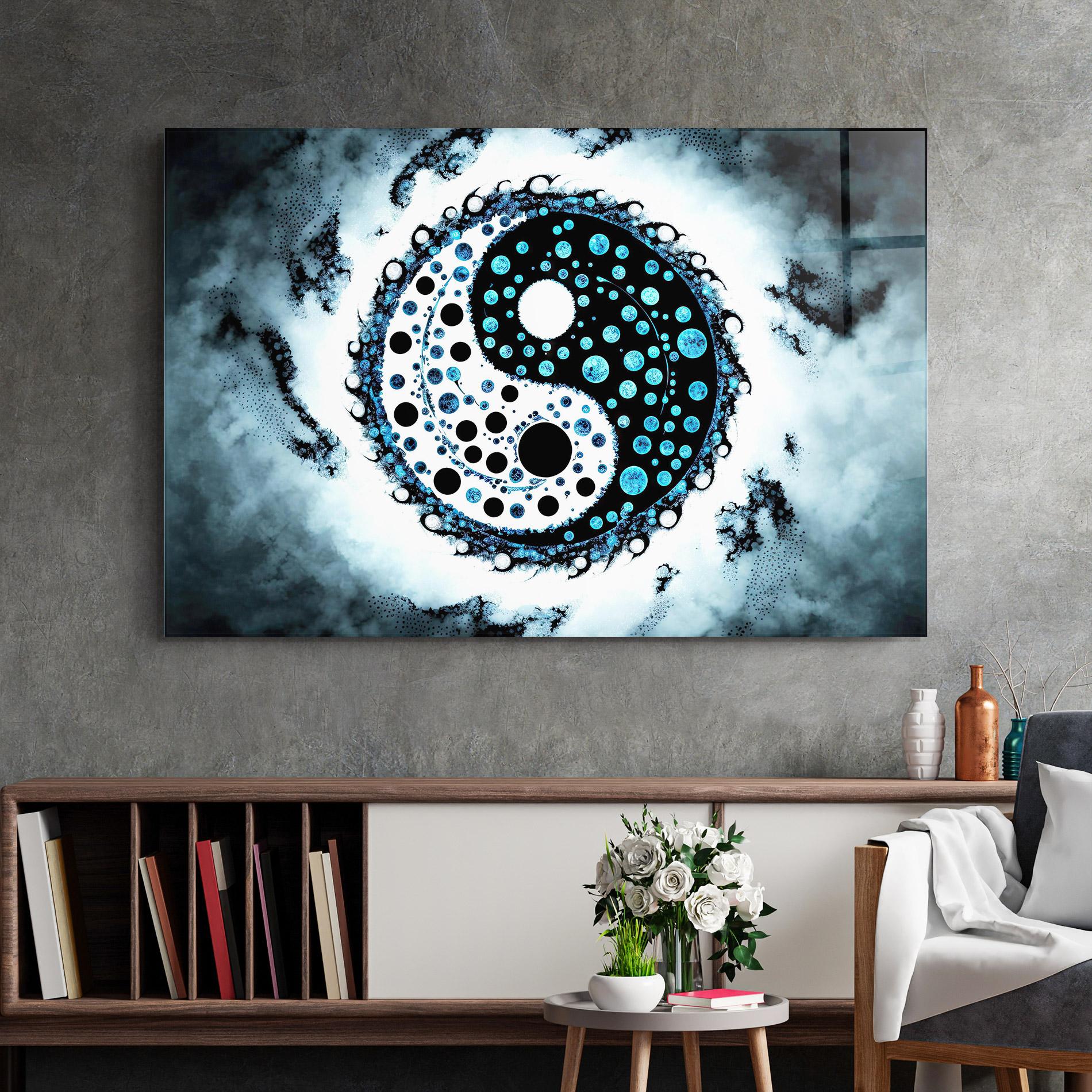 Obraz na Szkle Blue White Yinyang mockup 2