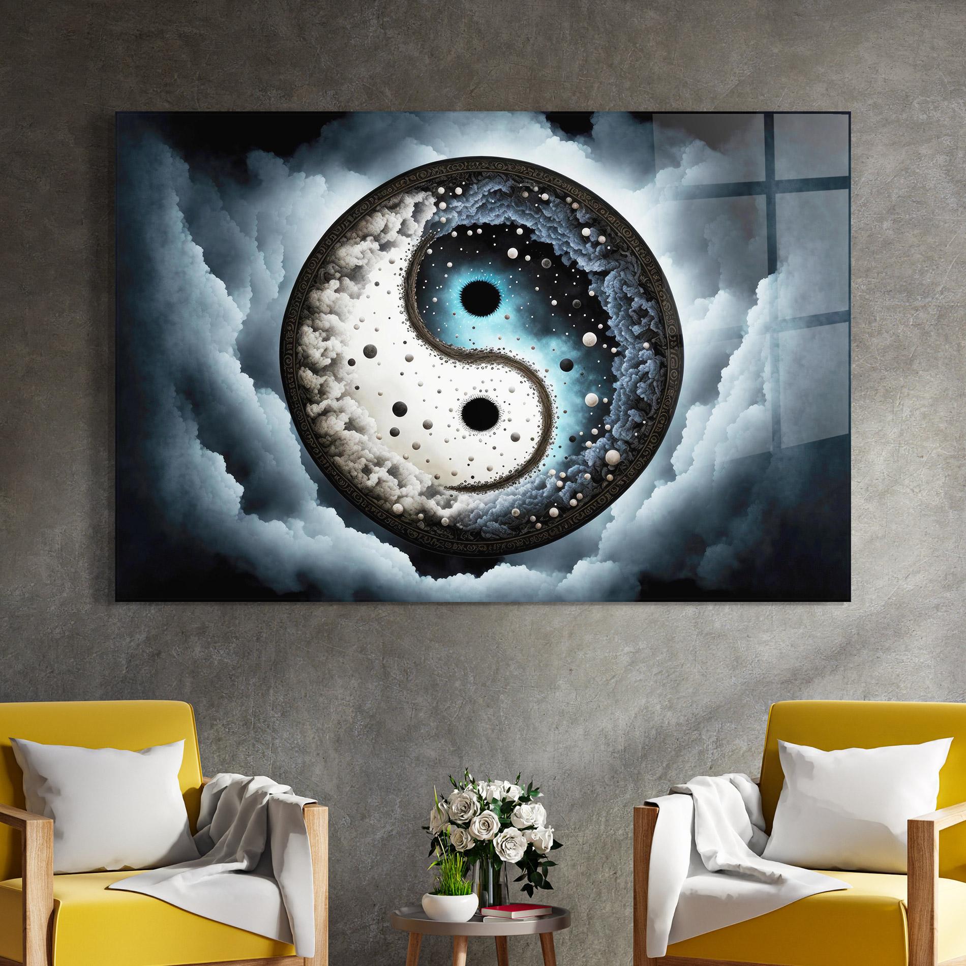 Obraz na Szkle Black Blue Yinyang mockup 4