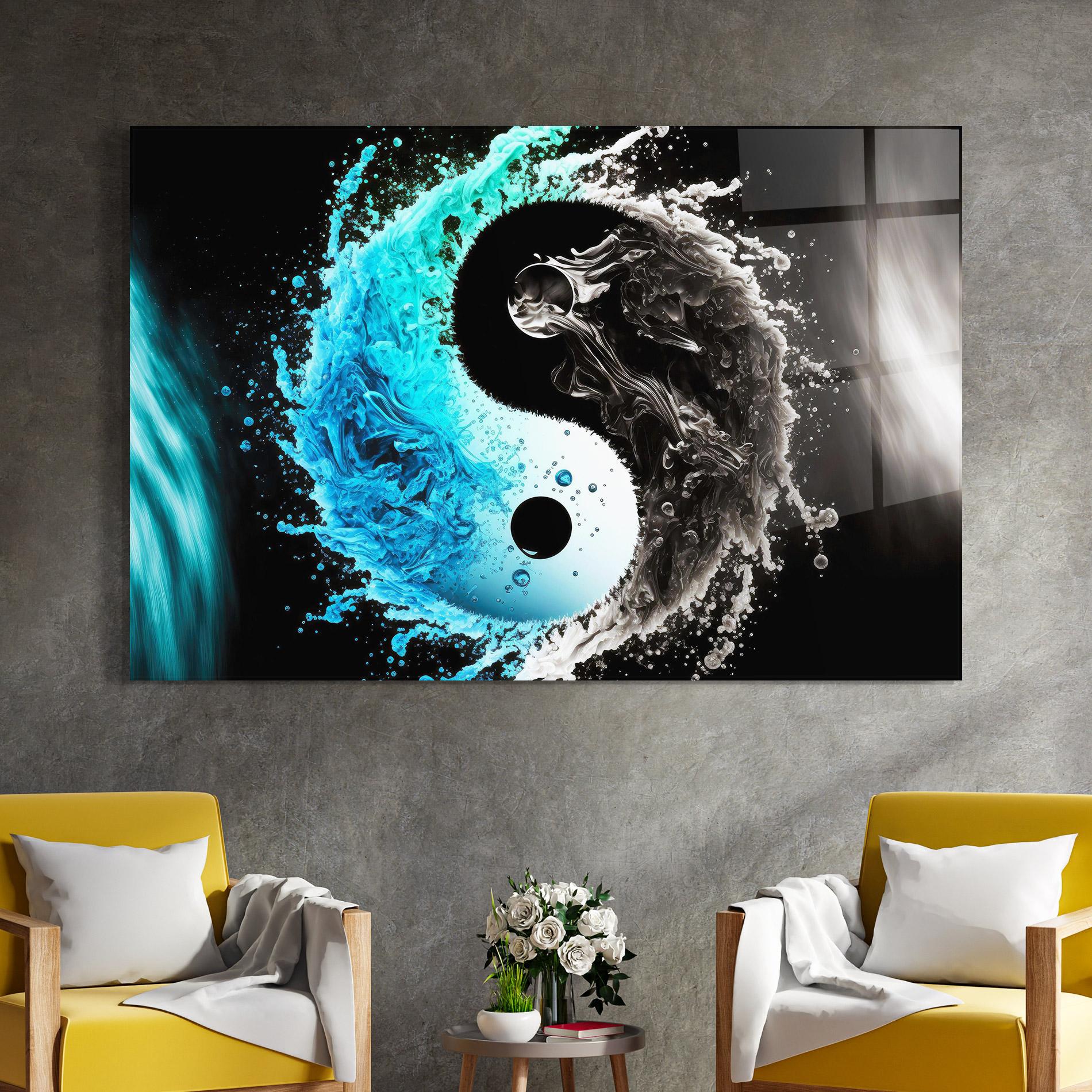 Obraz na Szkle Blue Black Yinyang mockup 4