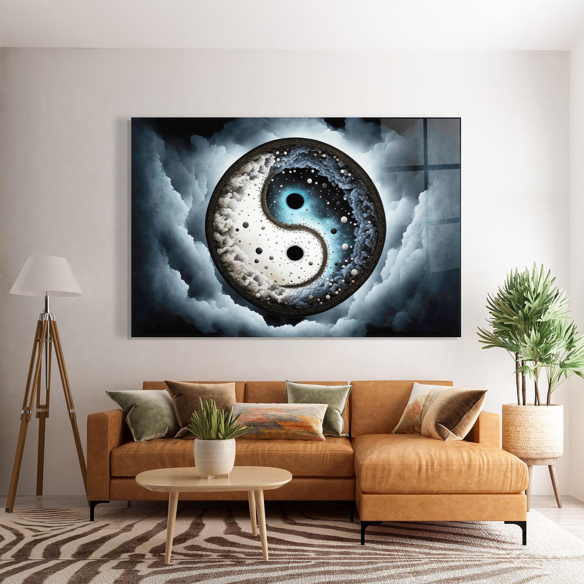 Obraz na Szkle Black Blue Yinyang mockup 7