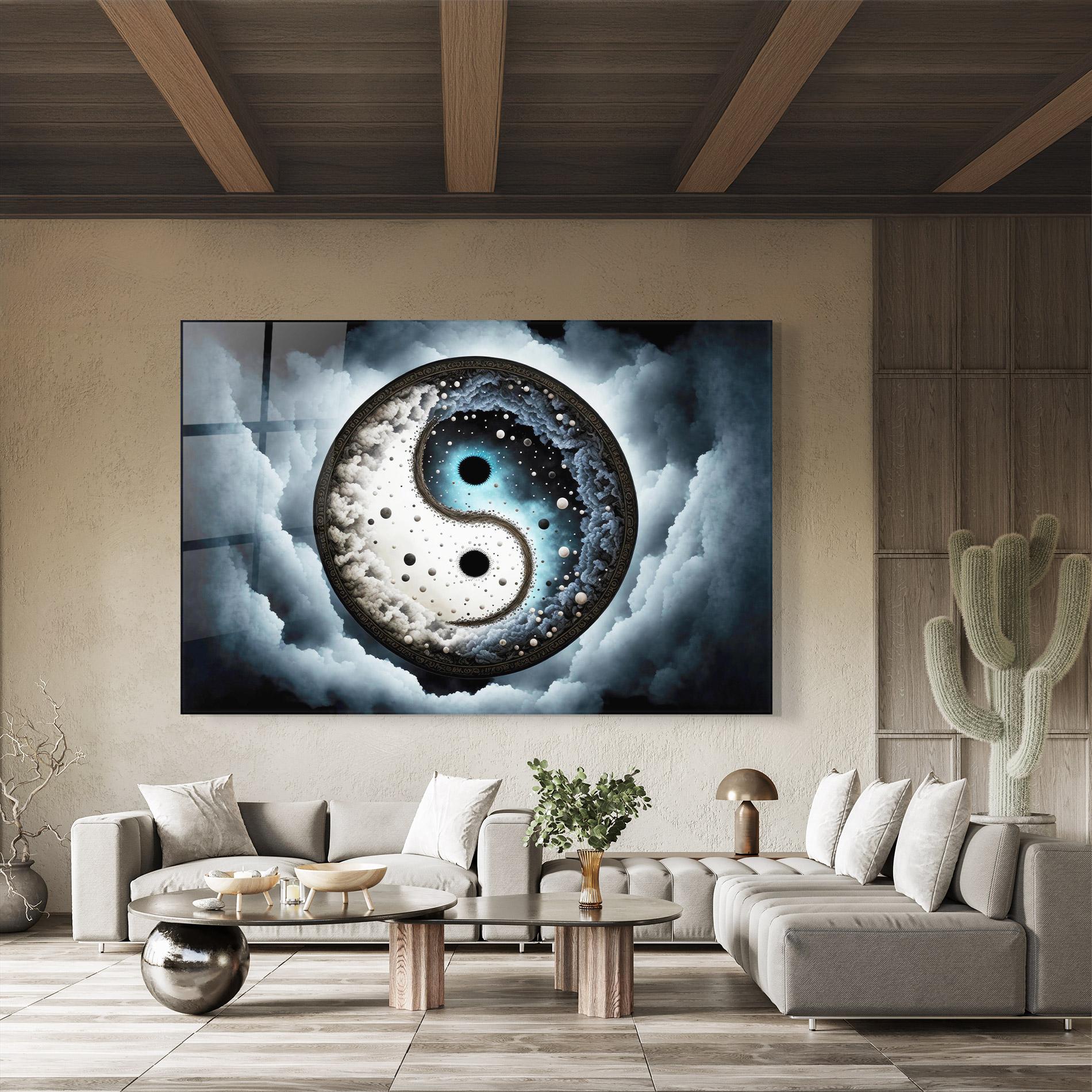 Obraz na Szkle Black Blue Yinyang mockup 8