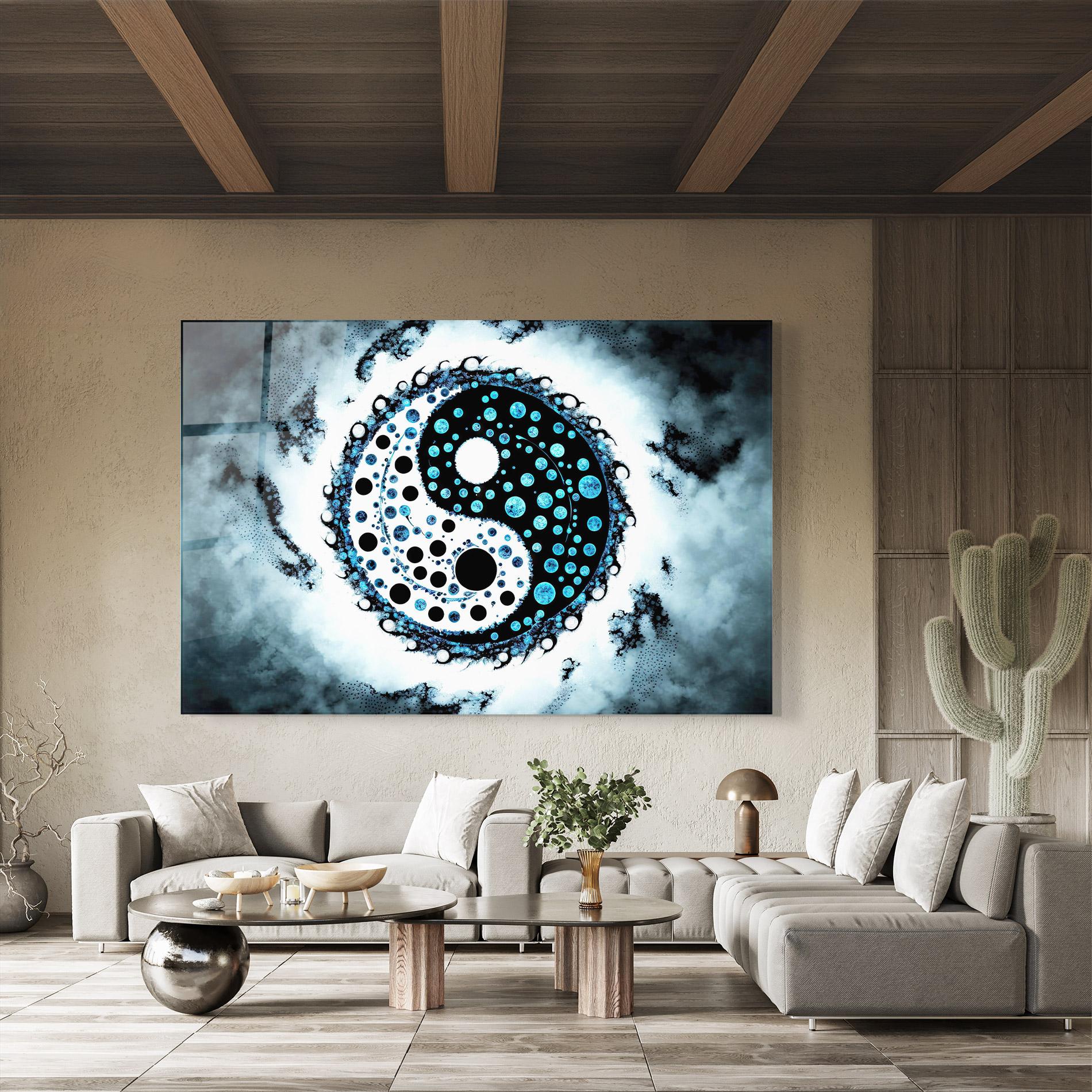 Obraz na Szkle Blue White Yinyang mockup 8
