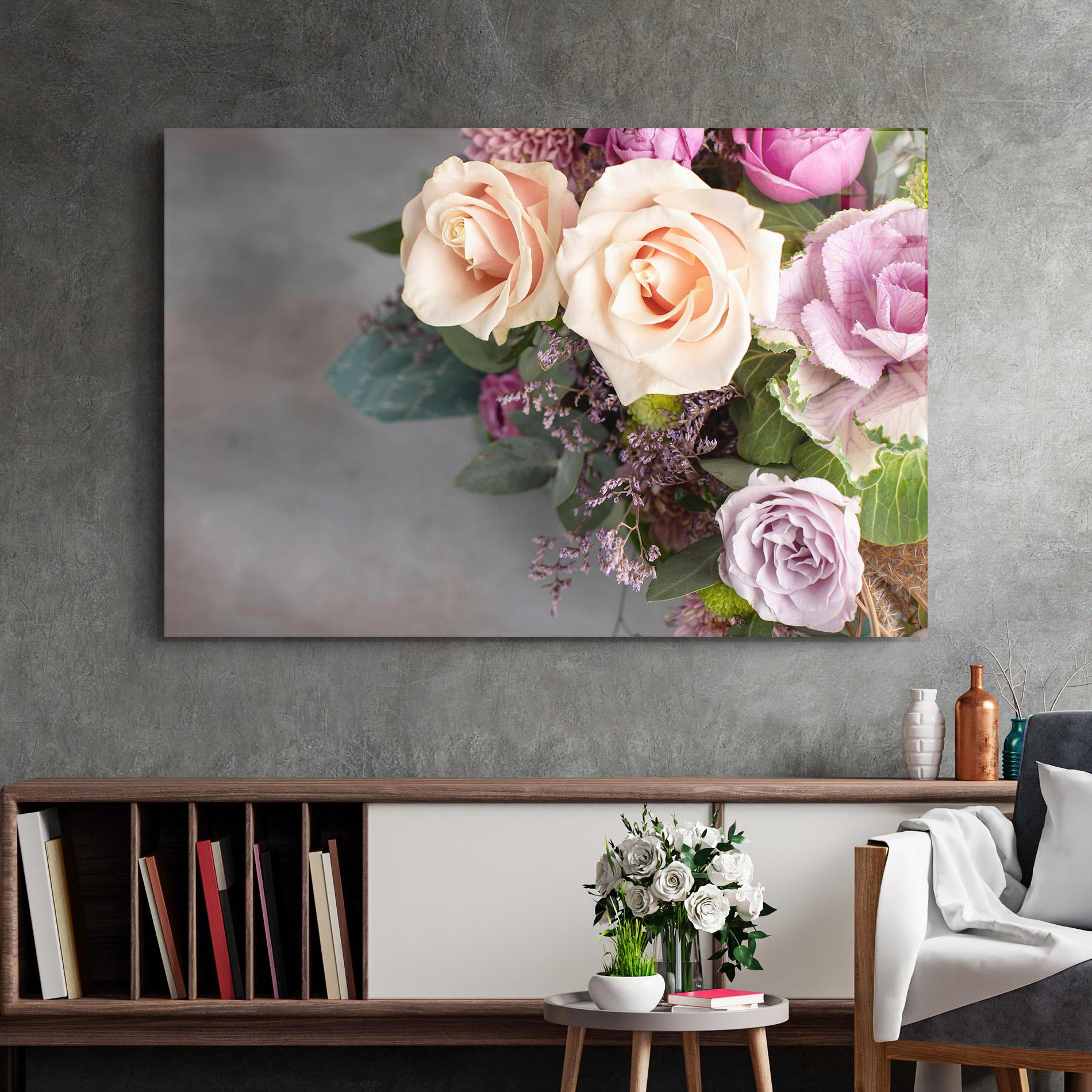 Obraz na Szkle Cream Purple Bouquet mockup 2