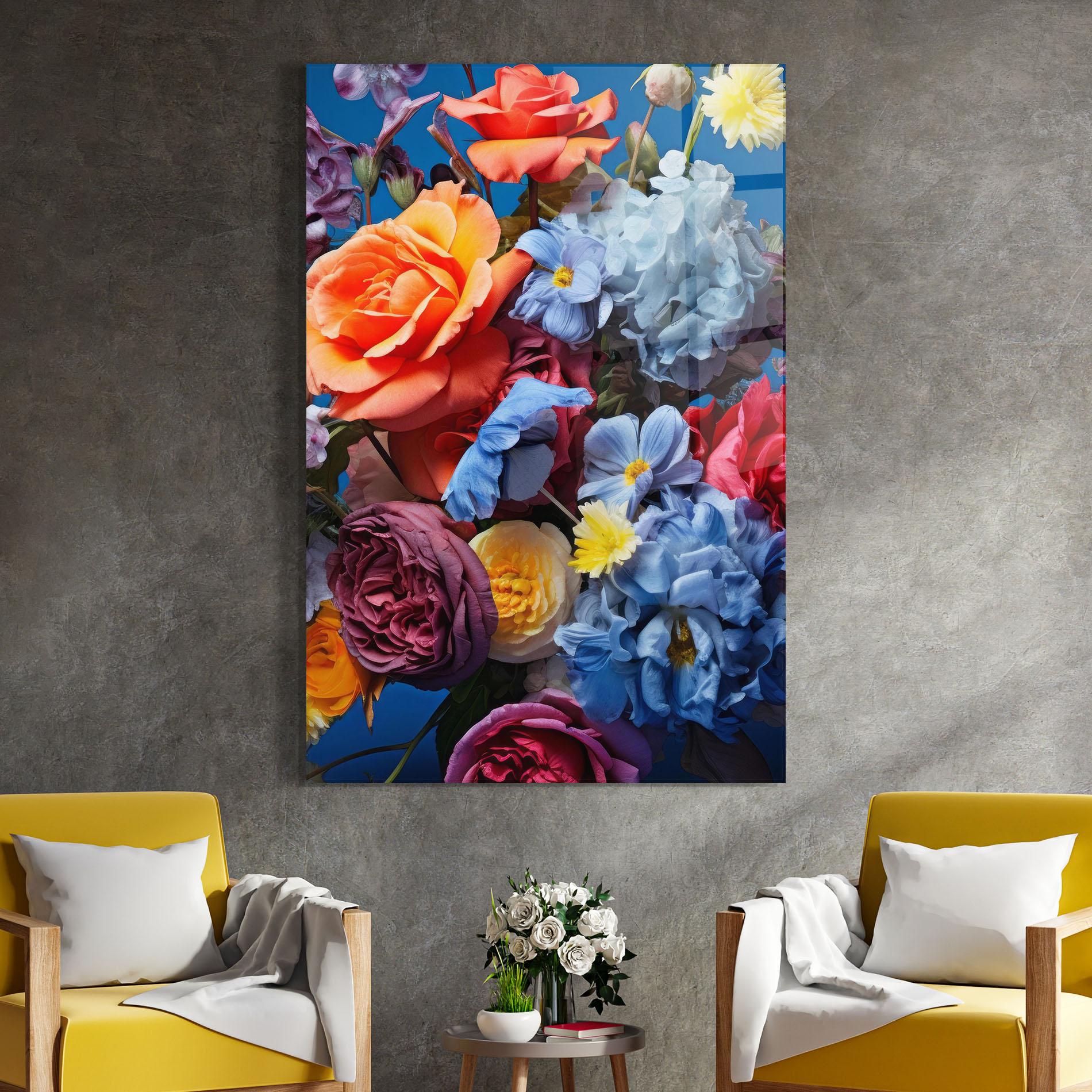 Obraz na Szkle Blue Orange Bouquet mockup 4