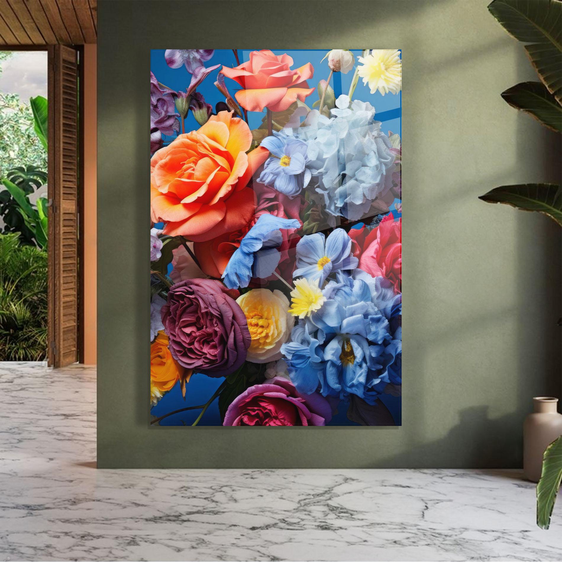 Obraz na Szkle Blue Orange Bouquet mockup 7
