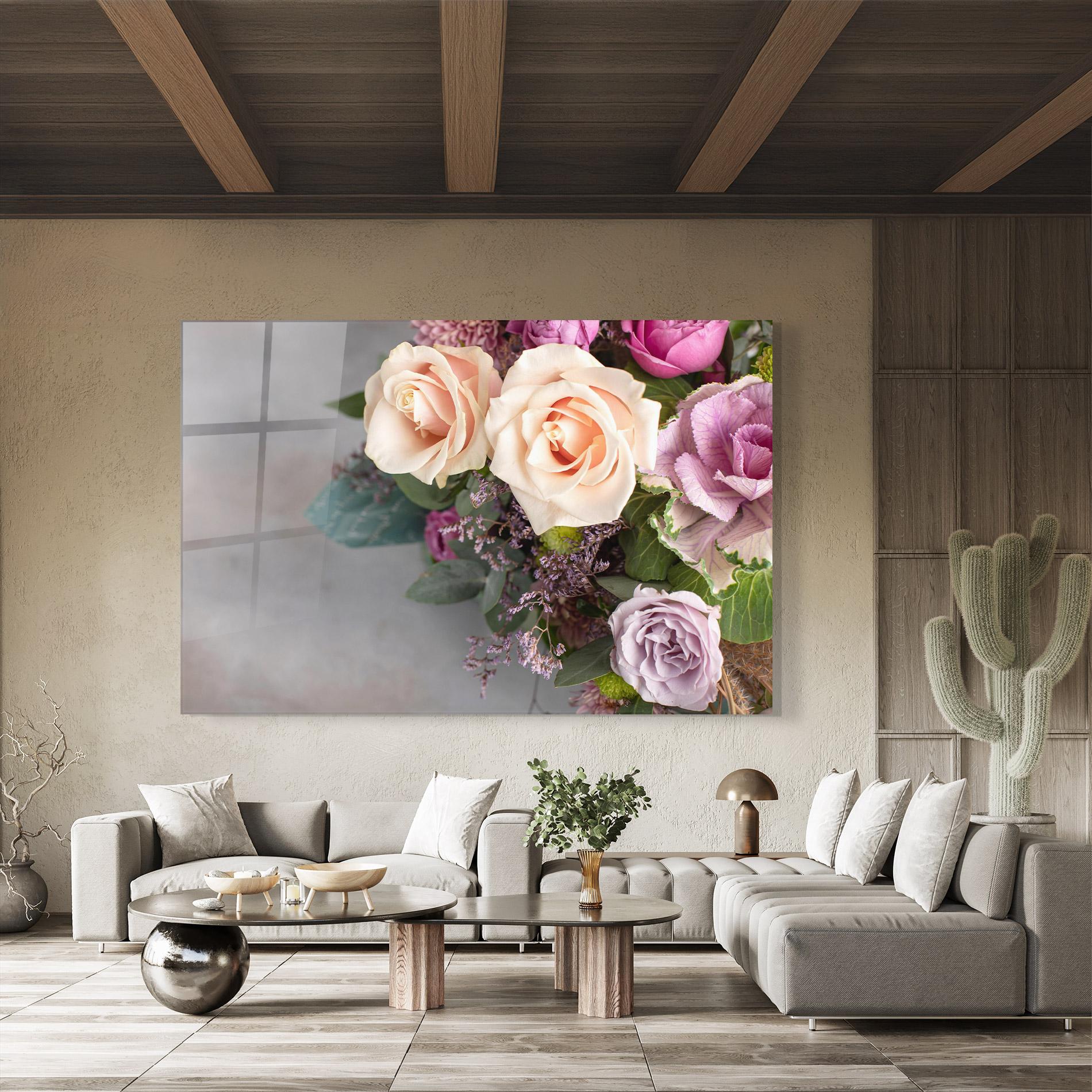 Obraz na Szkle Cream Purple Bouquet mockup 8