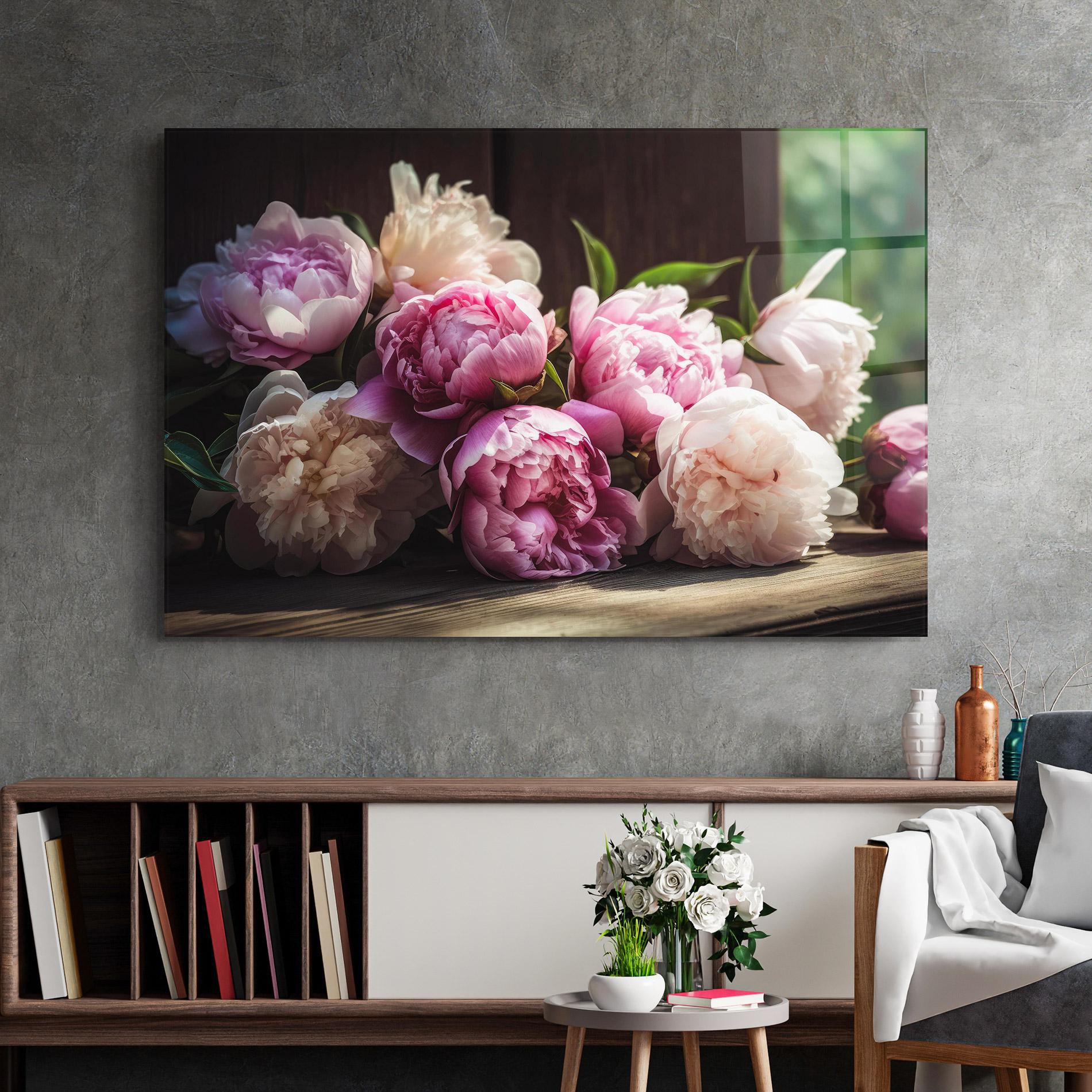 Obraz na Szkle Peonies On The Table mockup 2