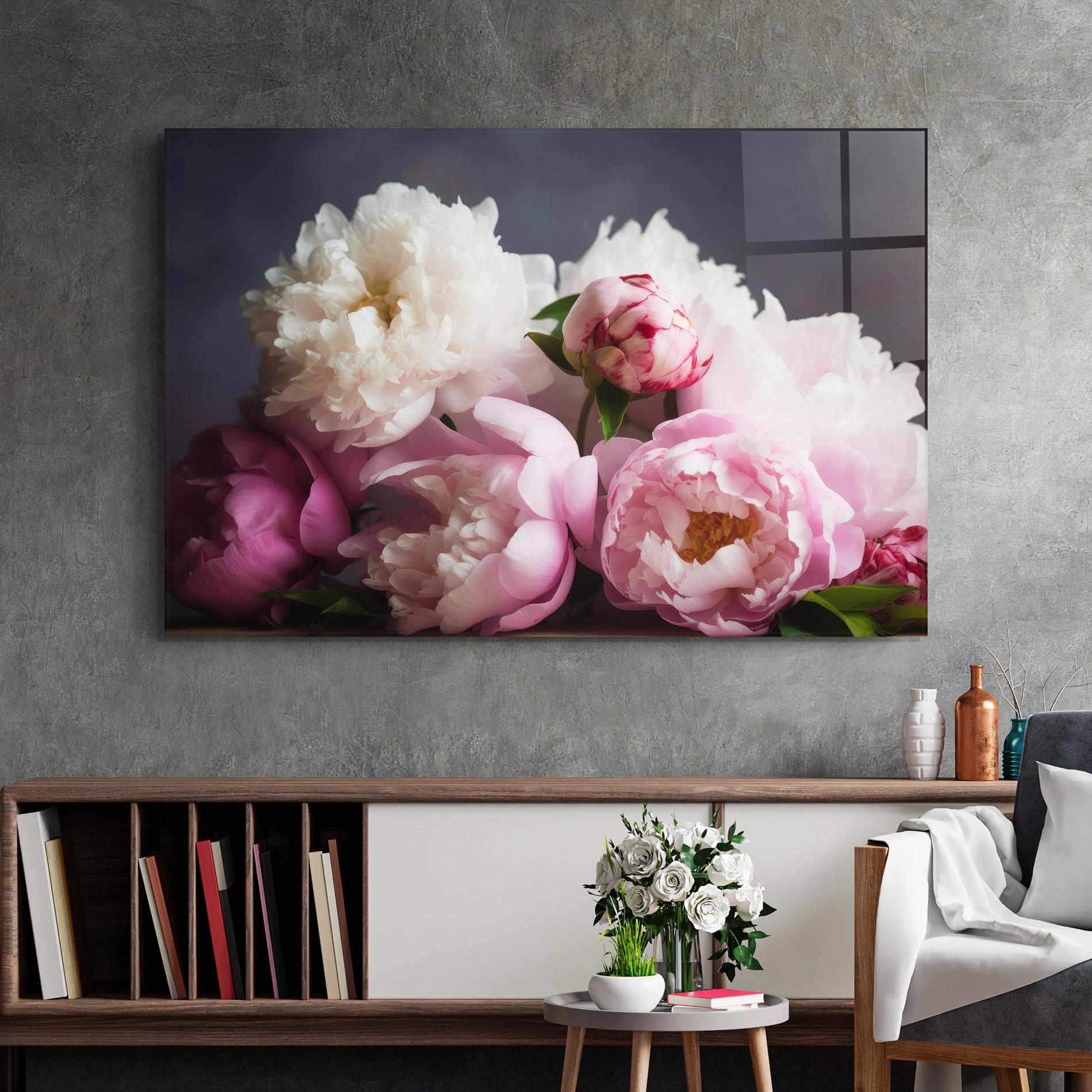 Obraz na Szkle Peonies With Grey mockup 2
