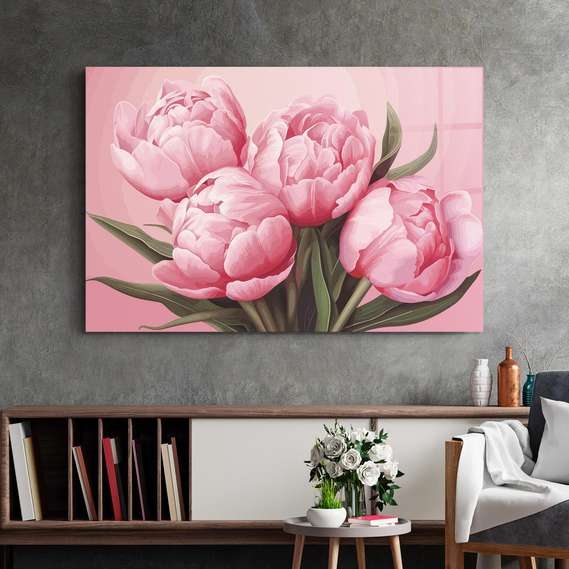 Obraz na Szkle Peony On Pink mockup 2