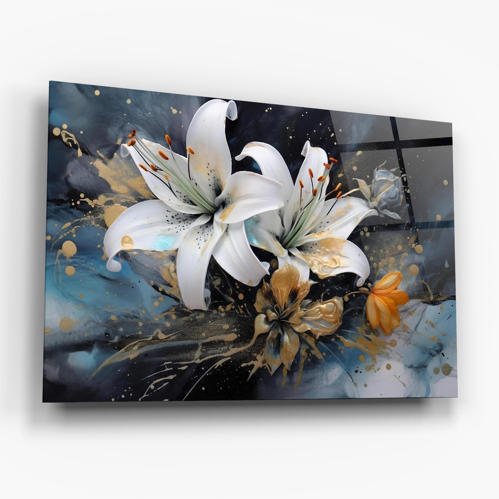 Obraz na Szkle Lily On Blue Painting mockup 6