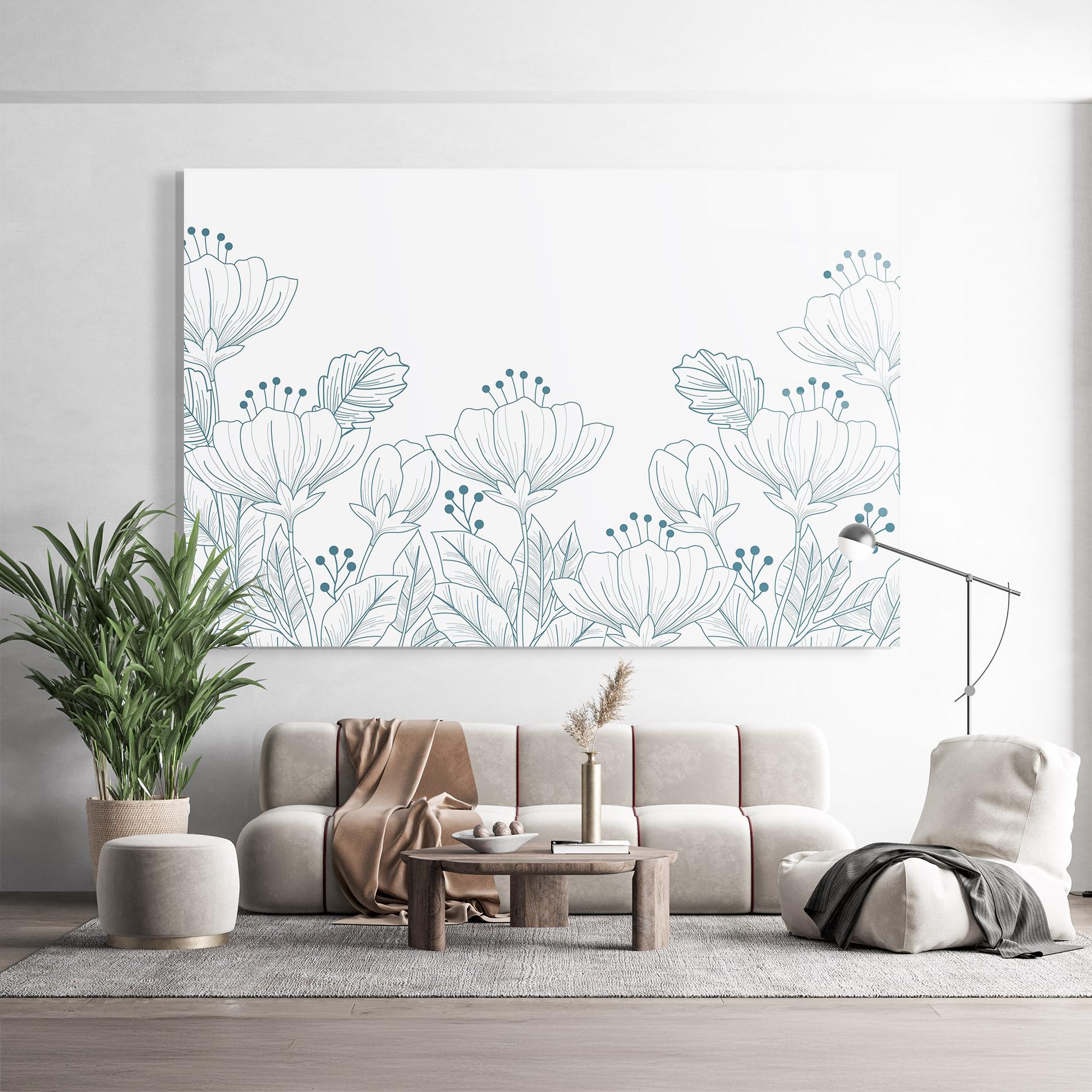 Obraz na Szkle Blue Line Flowers mockup 9