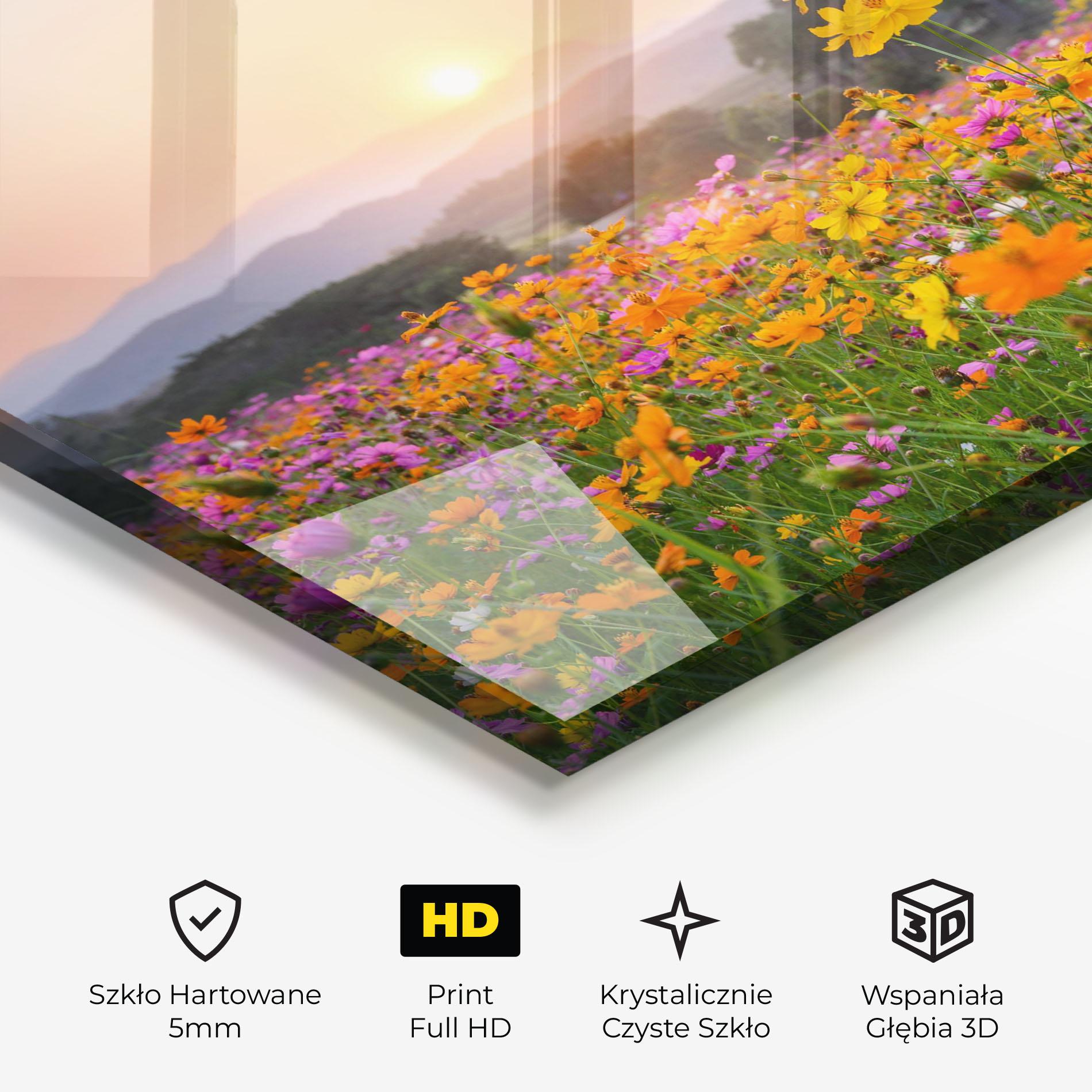 Obraz na Szkle Sunset Mountain Flowerf mockup 3