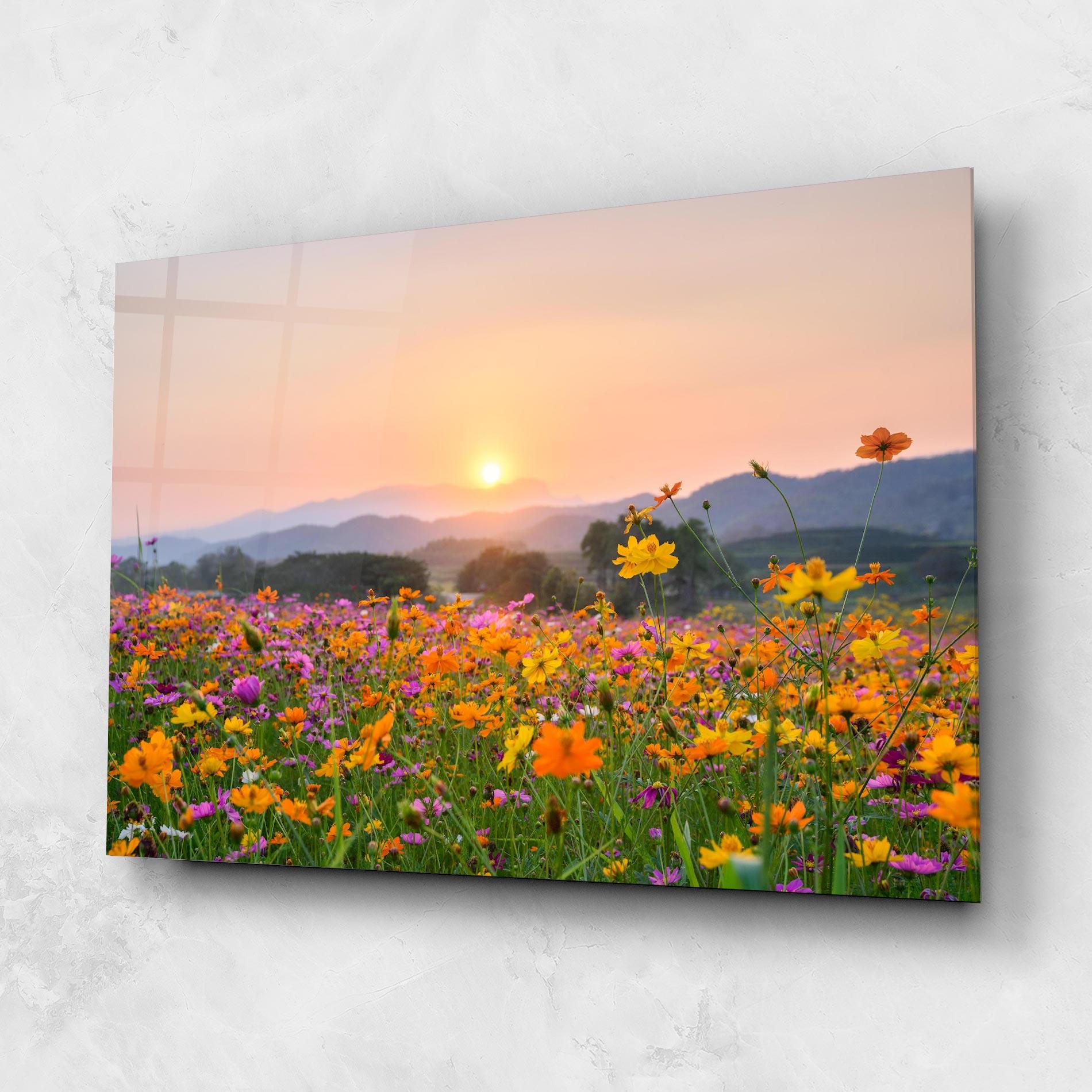 Obraz na Szkle Sunset Mountain Flowerf mockup 1