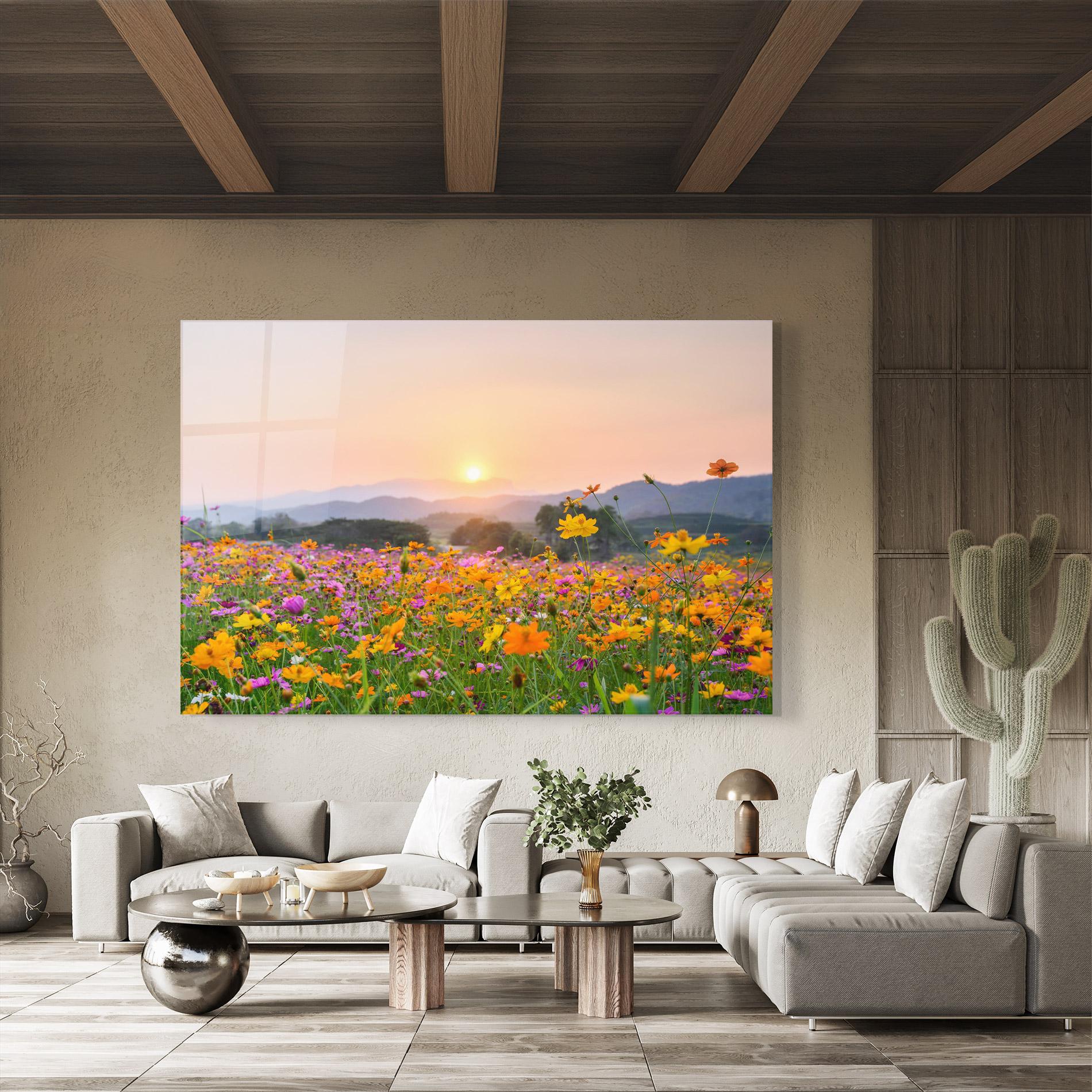 Obraz na Szkle Sunset Mountain Flowerf mockup 8