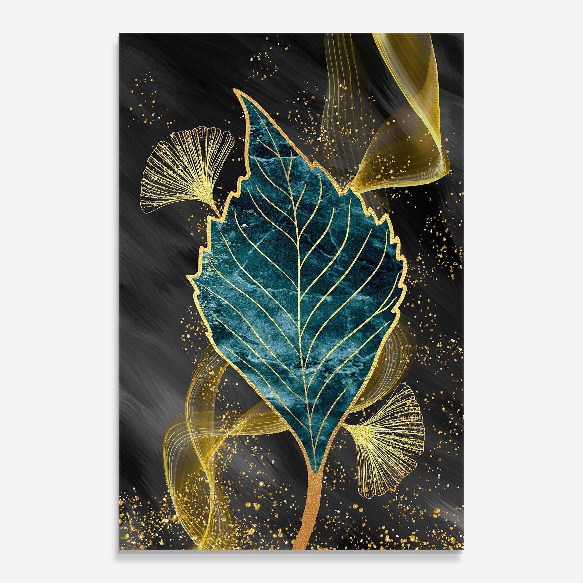 Obraz na Szkle Golden Leaves Blue mockup 0