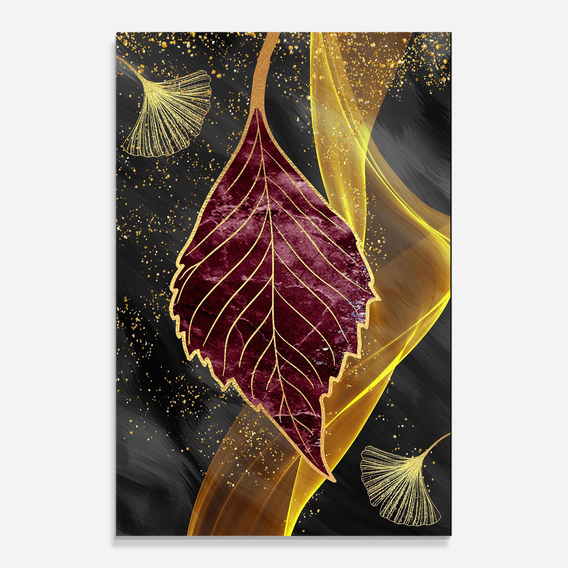 Obraz na Szkle Golden Leaves Red mockup 0