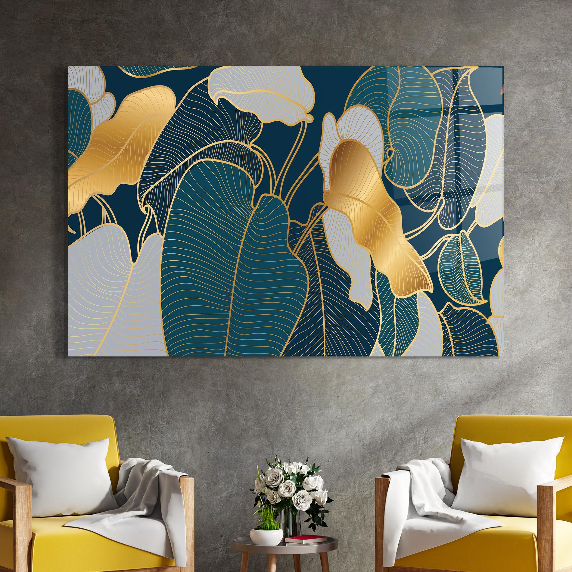 Obraz na Szkle Golden Leaves mockup 4