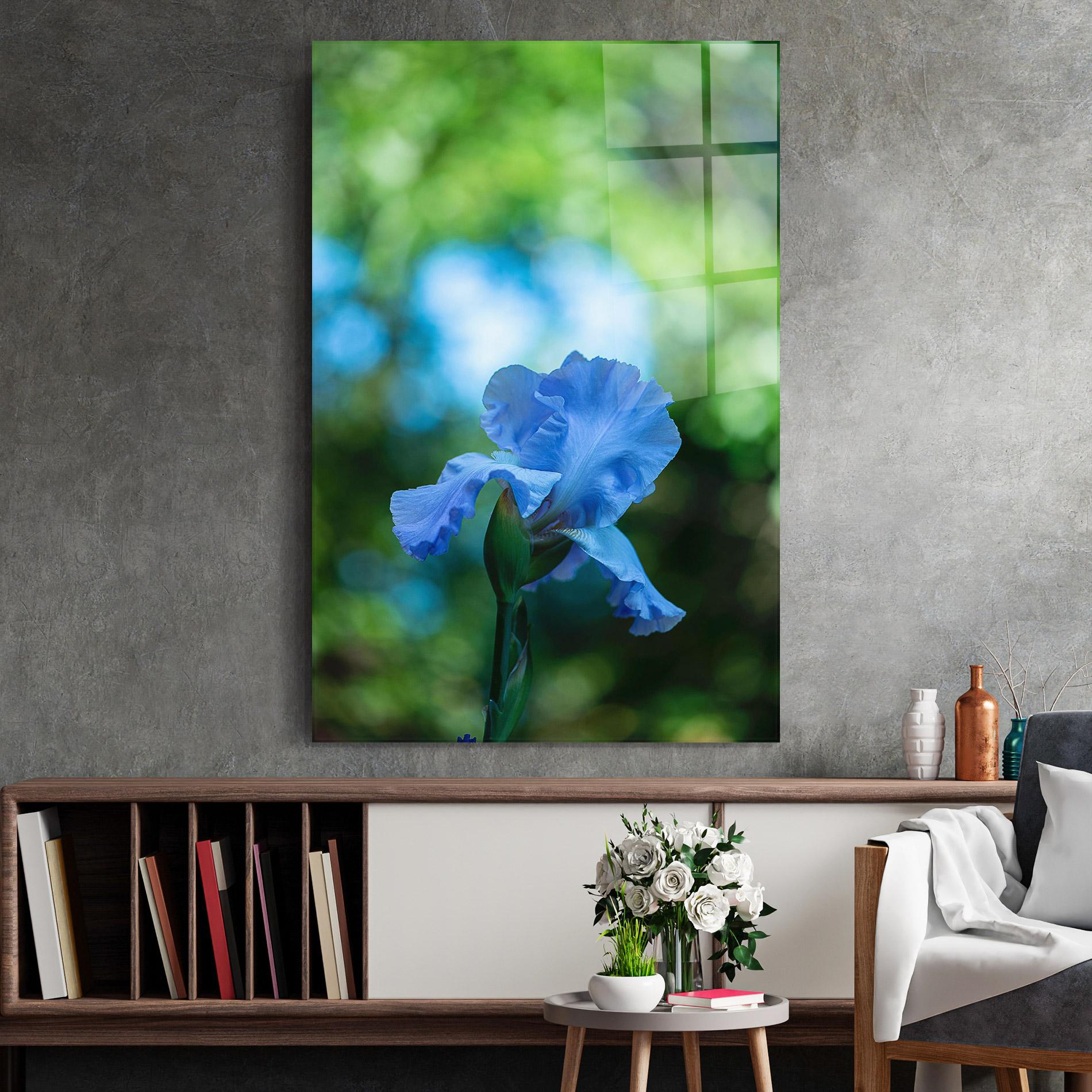 Obraz na Szkle Blue Iris In The Garden mockup 2
