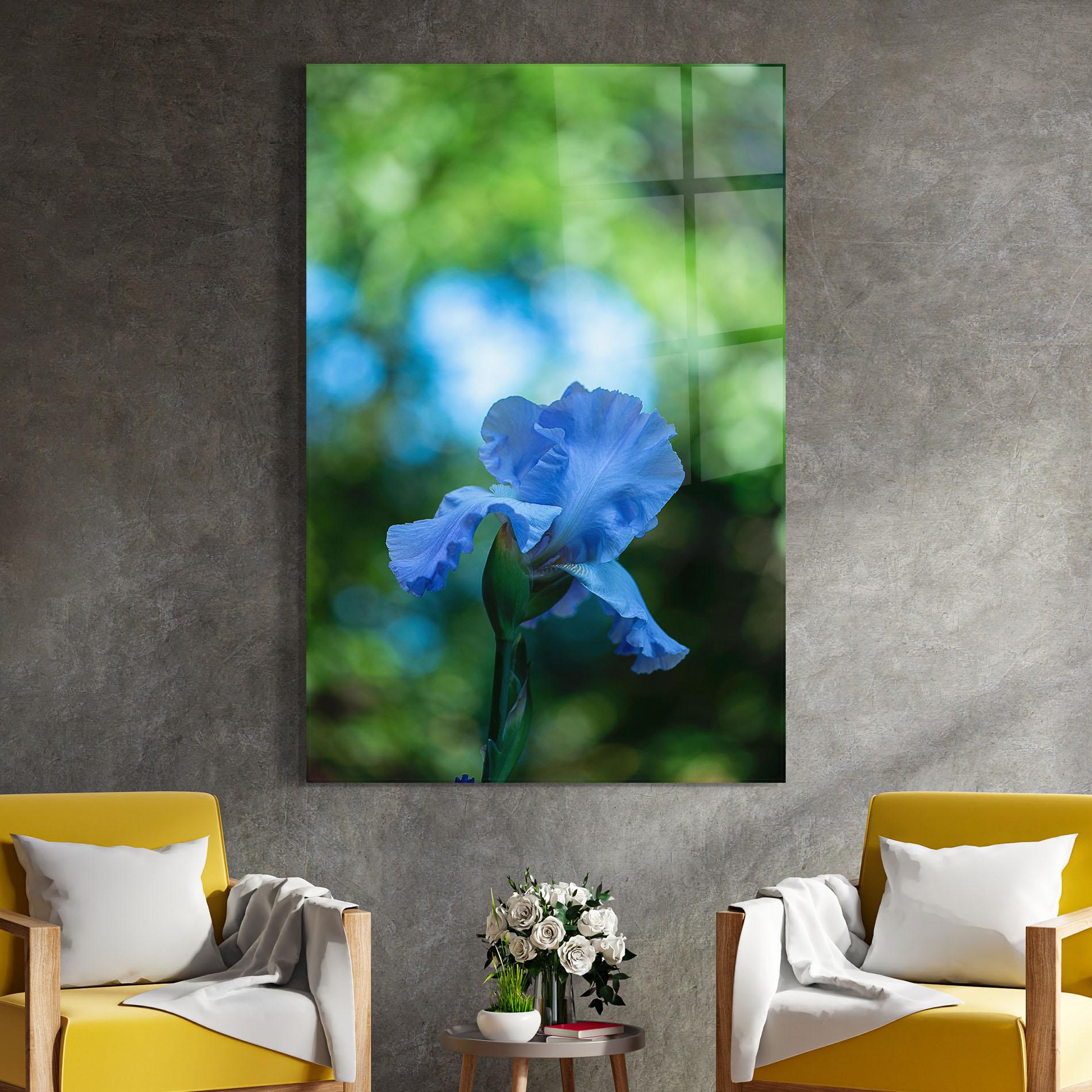 Obraz na Szkle Blue Iris In The Garden mockup 4
