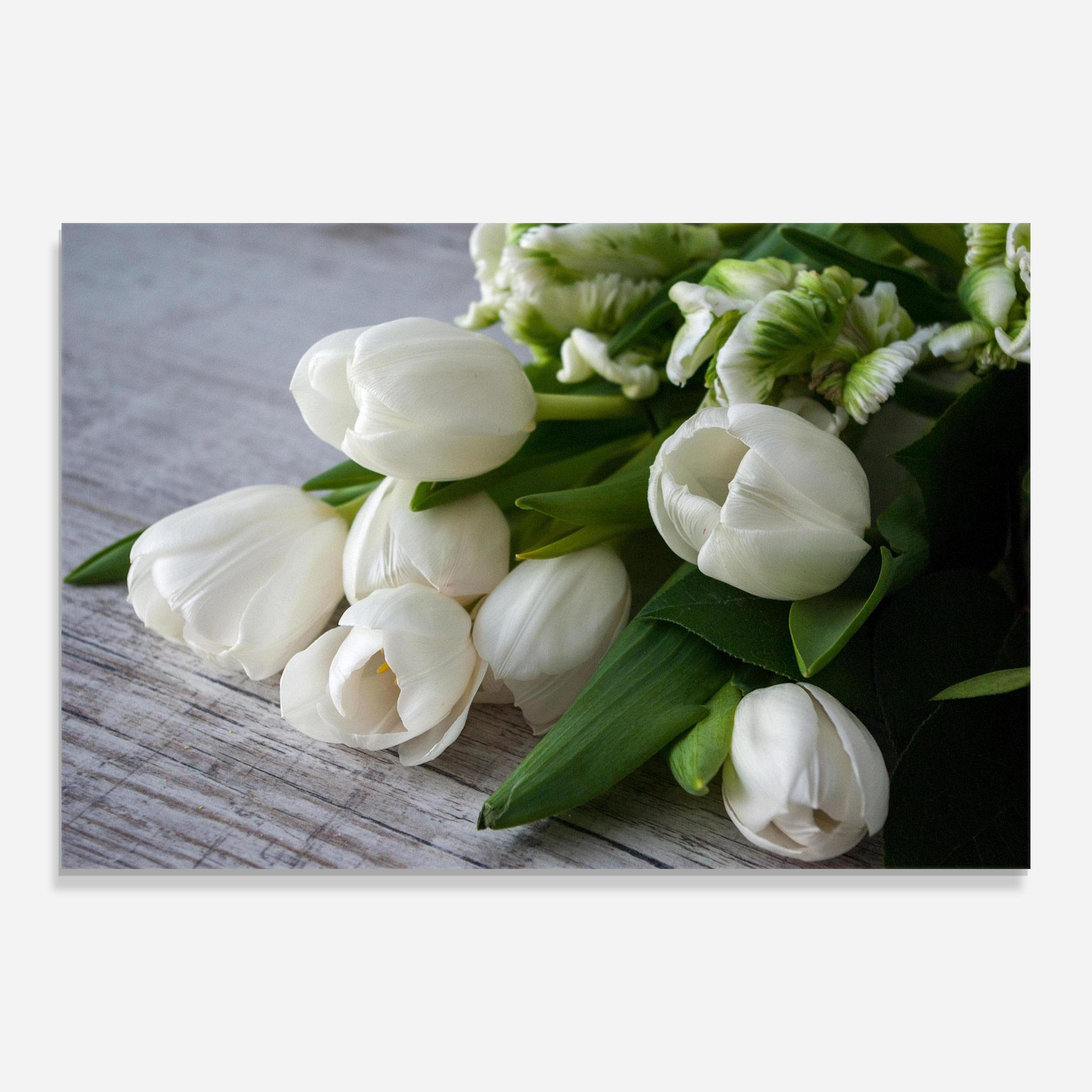 Obraz na Szkle White Tulips Bouquet mockup 0