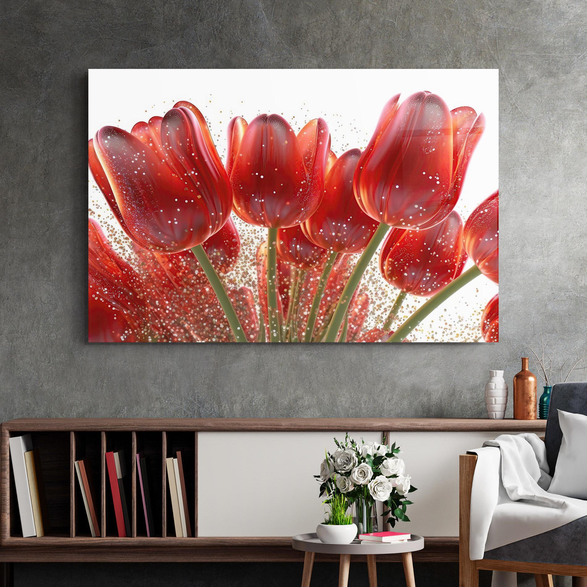 Obraz na Szkle Glitter Red Tulips mockup 2